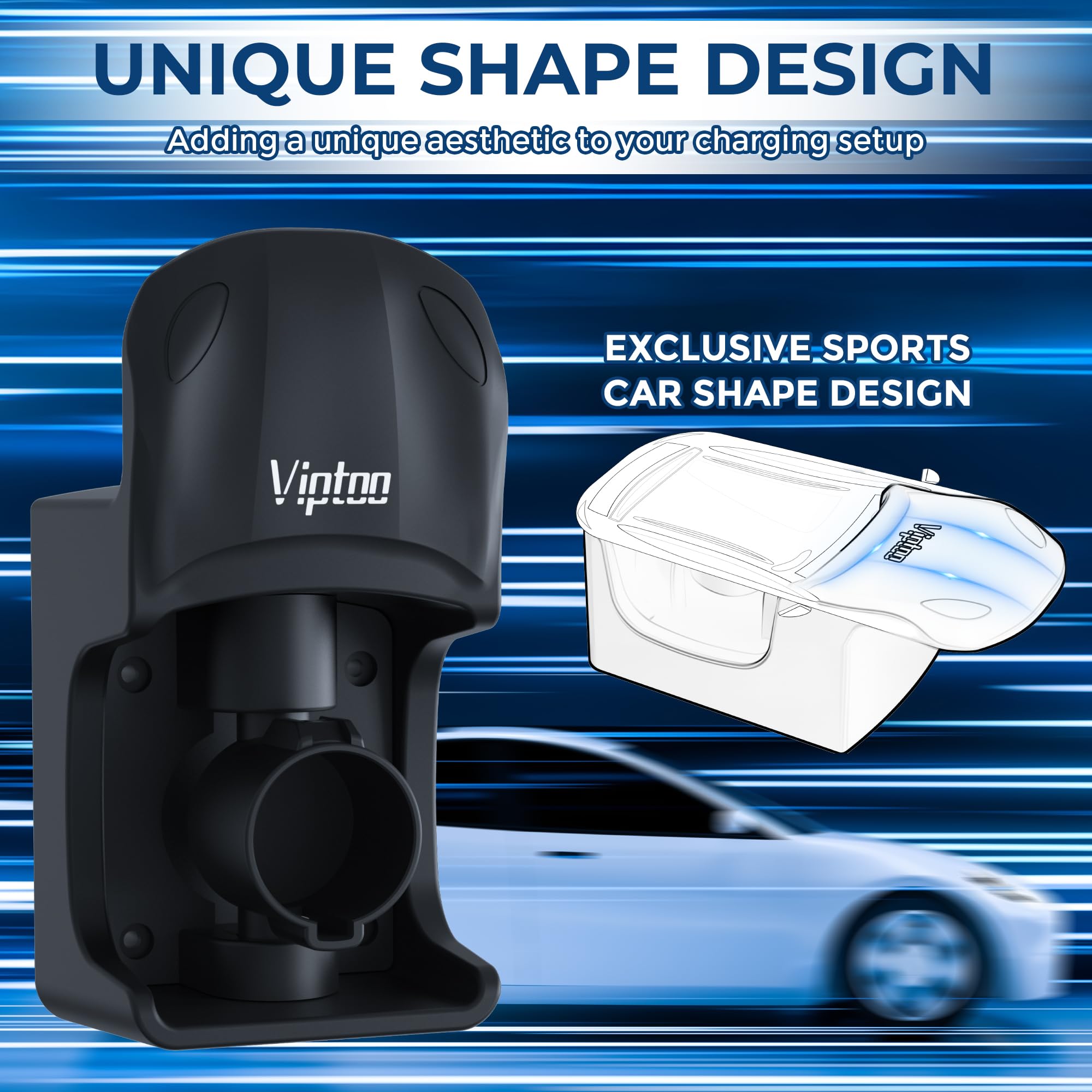 VIPTOO EV Charger Holder - Adjustable SAE J1772 Wall Mount with 5-Level Rotation (0°-180°) - EV Charger Cable Organizer - Model DD305