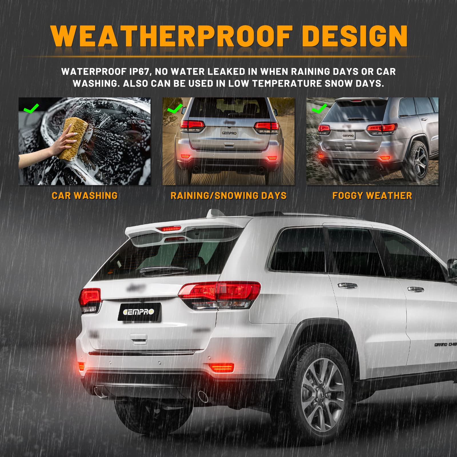 Gempro Rear Bumper LED Reflector Lights for Jeep Grand Cherokee & Dodge Journey - Smoked Lens, 2PCS, Model OR-72217