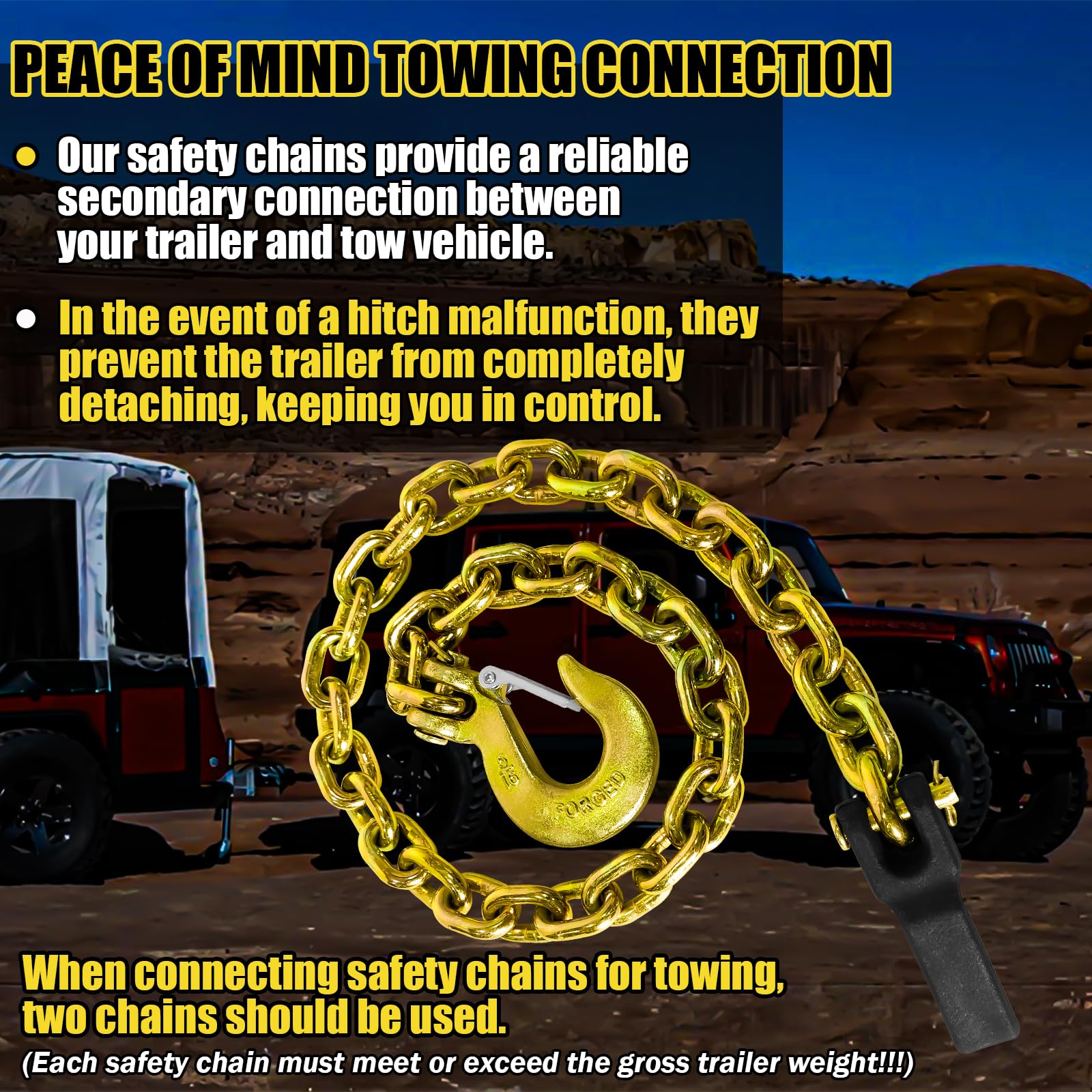 Fithoist G80 Trailer Safety Chain 36 Inch | Tow Chain With 5/16'' Clevis Snap Hook & Retainer | 2-Pack Heavy Duty Wll 21,000 Lbs