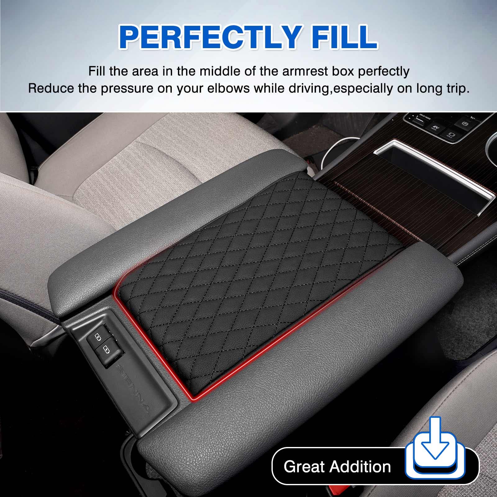 Autorder Center Console Cover for Toyota Sienna 2021-2025, Memory Foam Armrest Cushion, Anti-Scratch Leather, Black