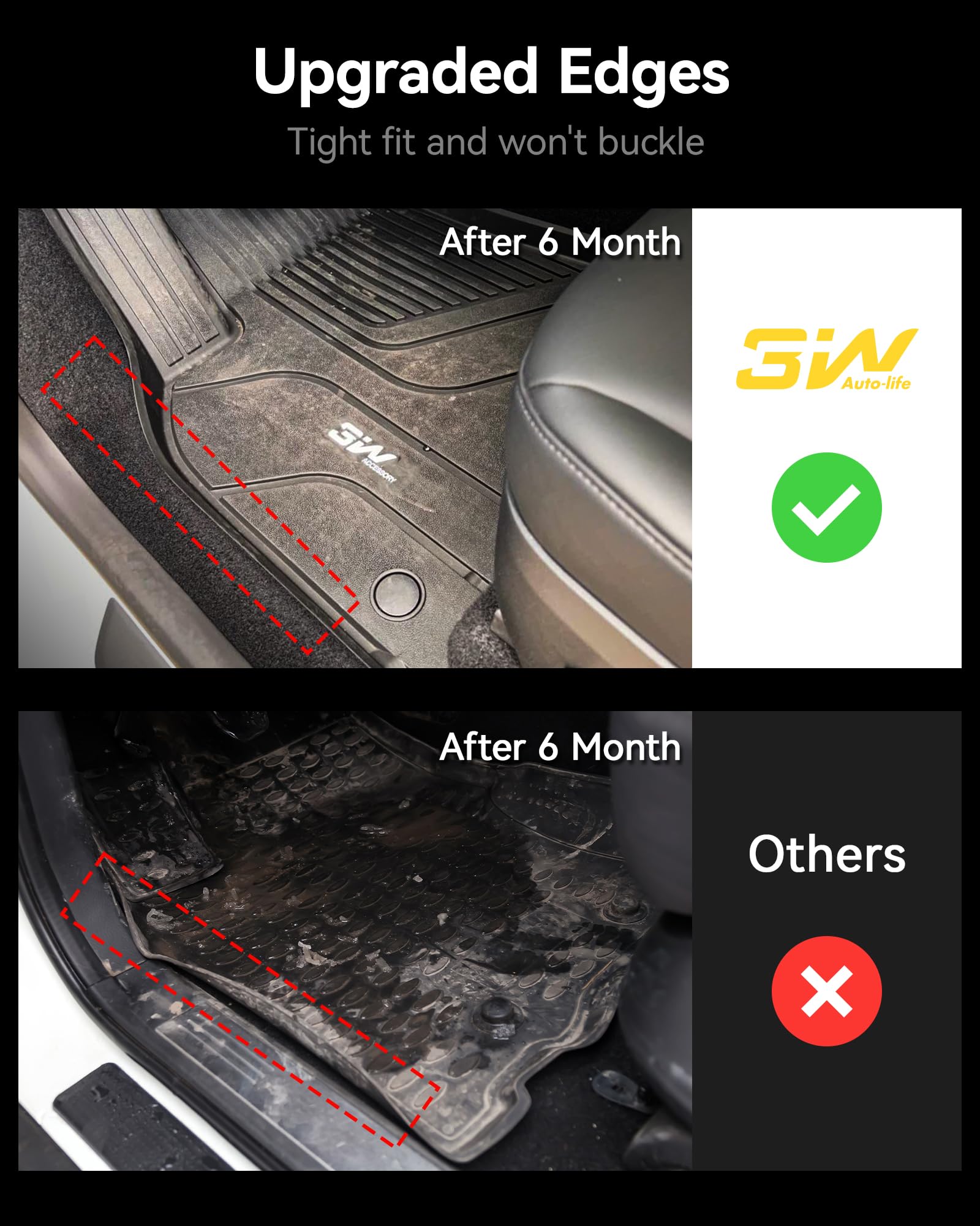 3W Floor Mats & Front Carpets Fit 2022-2025 Toyota Tundra (Only For Crewmax Cab), Custom Fit All-Weather Tpe Front & Rear Row Fl