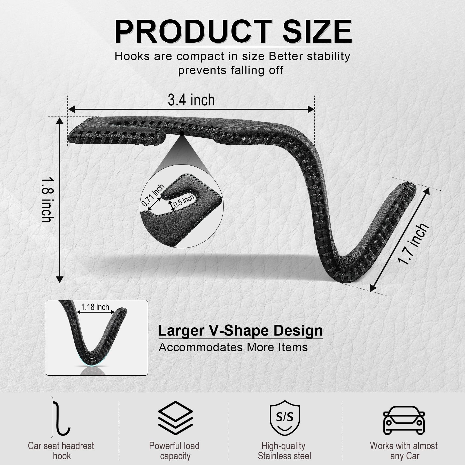 Livtee Headrest Hook For Car, Back Seat Organizer Black Leather Hanger Holder Hook, Interior Car Accessories For Hanging Purses