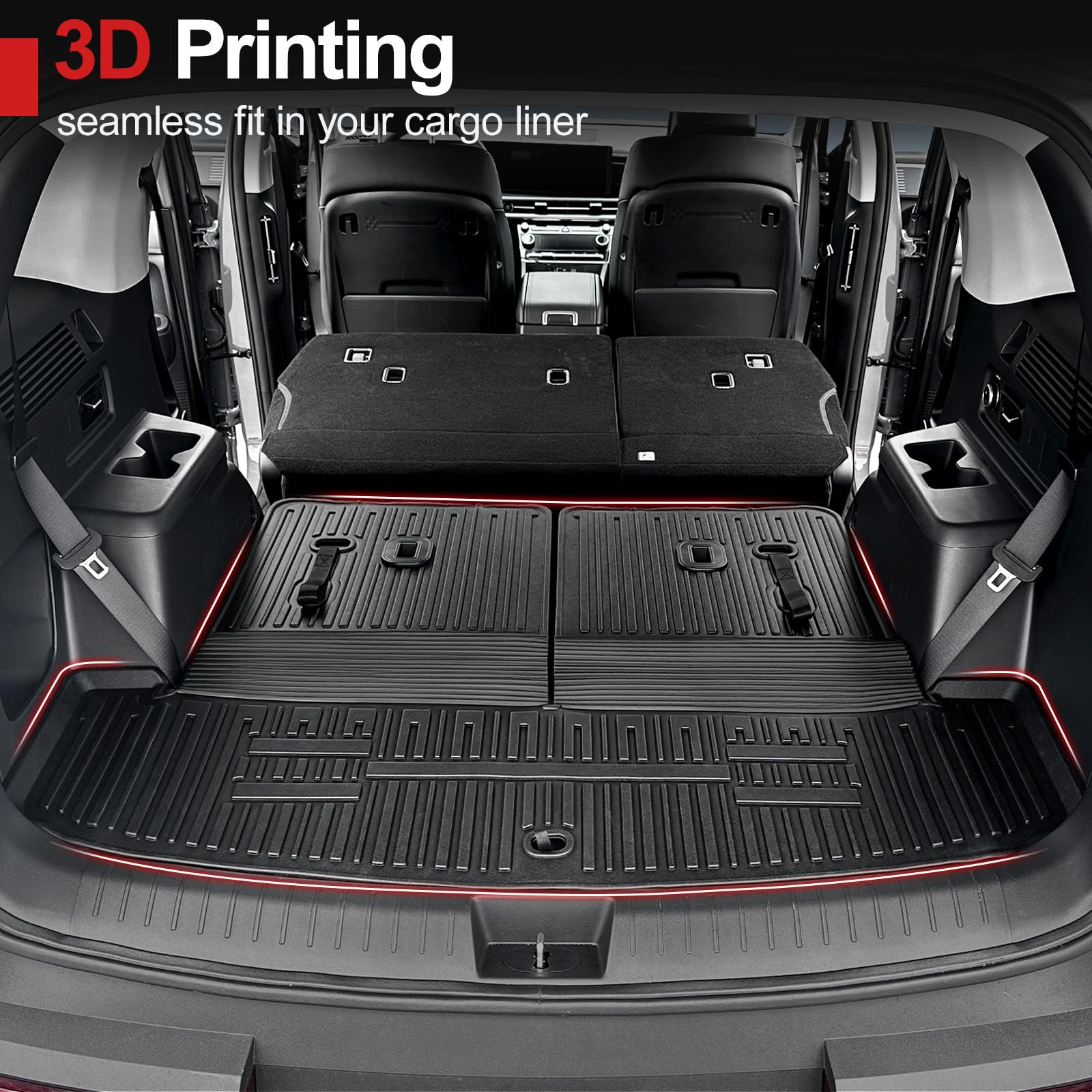 HOUCLEMIC Cargo Mat for Hyundai Santa FE 2024-2026, TPE All Weather Liner with Backrest, Model CXHW2024ST0002F, Cargo Liner
