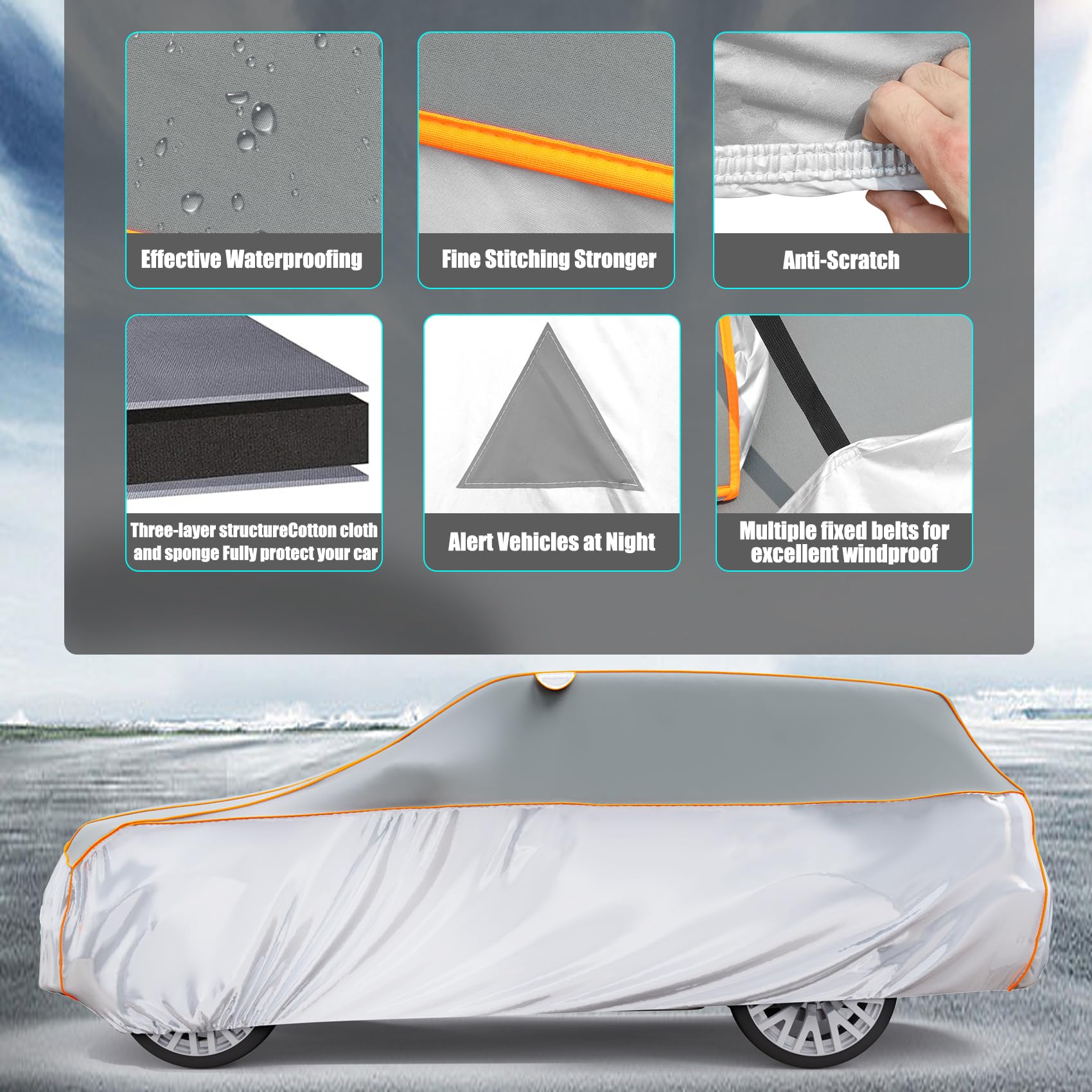Pulaim Anti Hail Car Cover, Hail Protector Car Cover 6 Layer Thickened, Fits Class A Sedans 169 to 181 in, Heavy Duty Anti-Hail