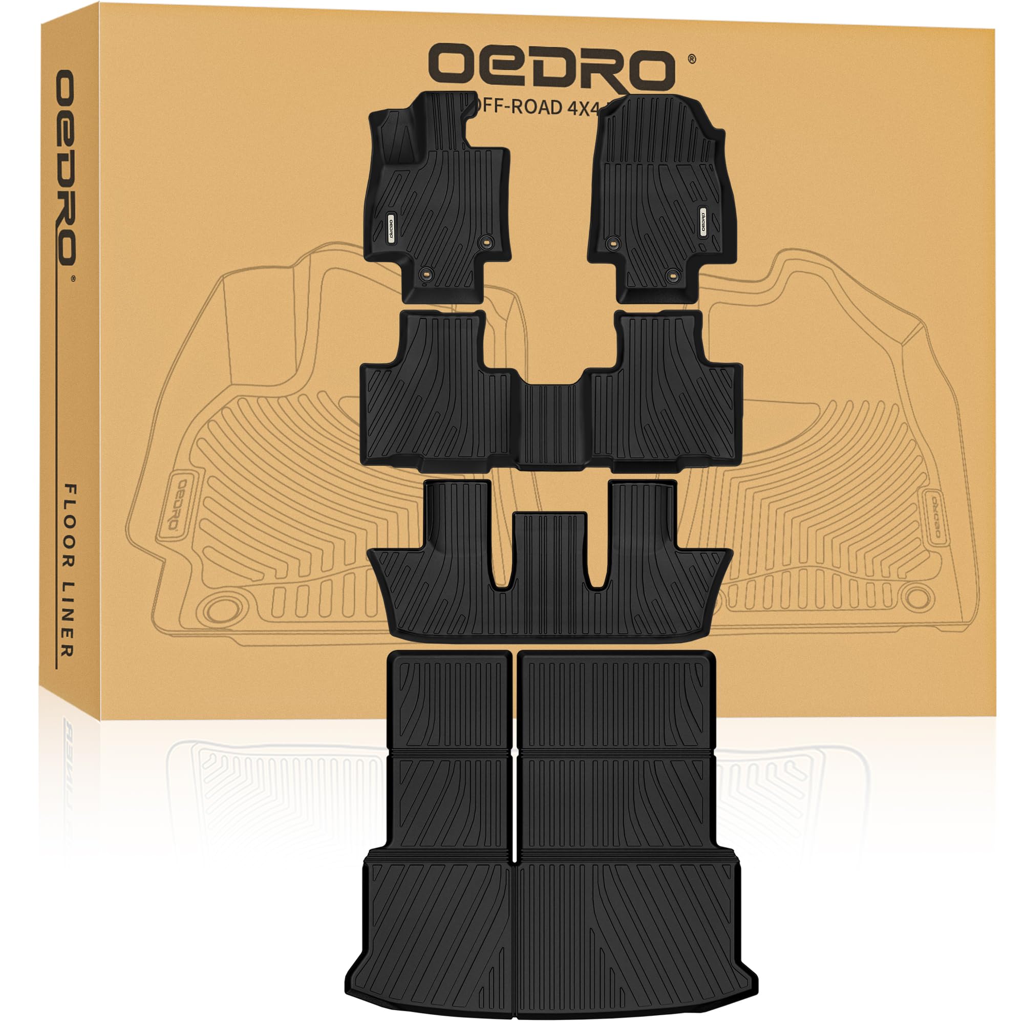Oedro Upgraded Floor Mats Fit For Toyota Grand Highlander 2024 2025 W/Subwoofer 7 Seat (Include Hybrid), Tpe Interior Seat Back