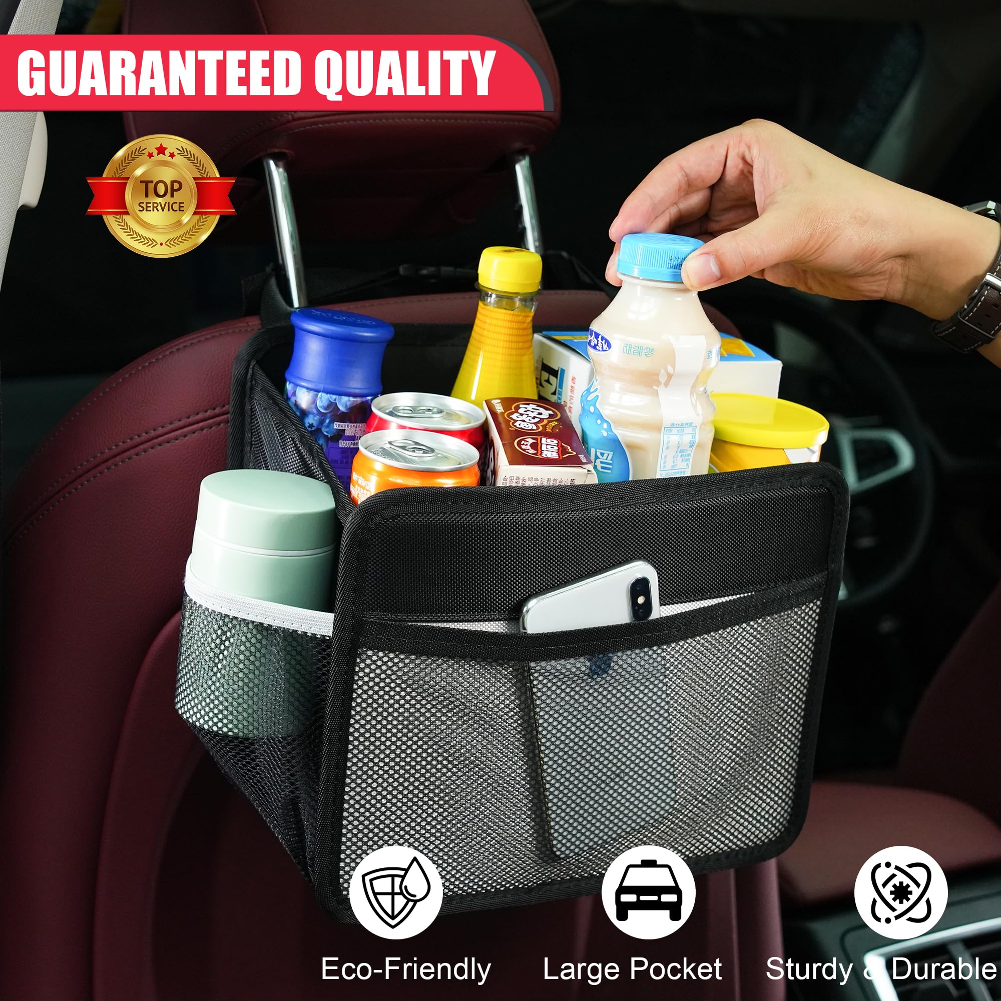 Uplien Car Back Seat Organizer And Storage Bag, Premium 1680D Oxford Cloth Collapsible Universal Hanging Car Seat Back Organizer