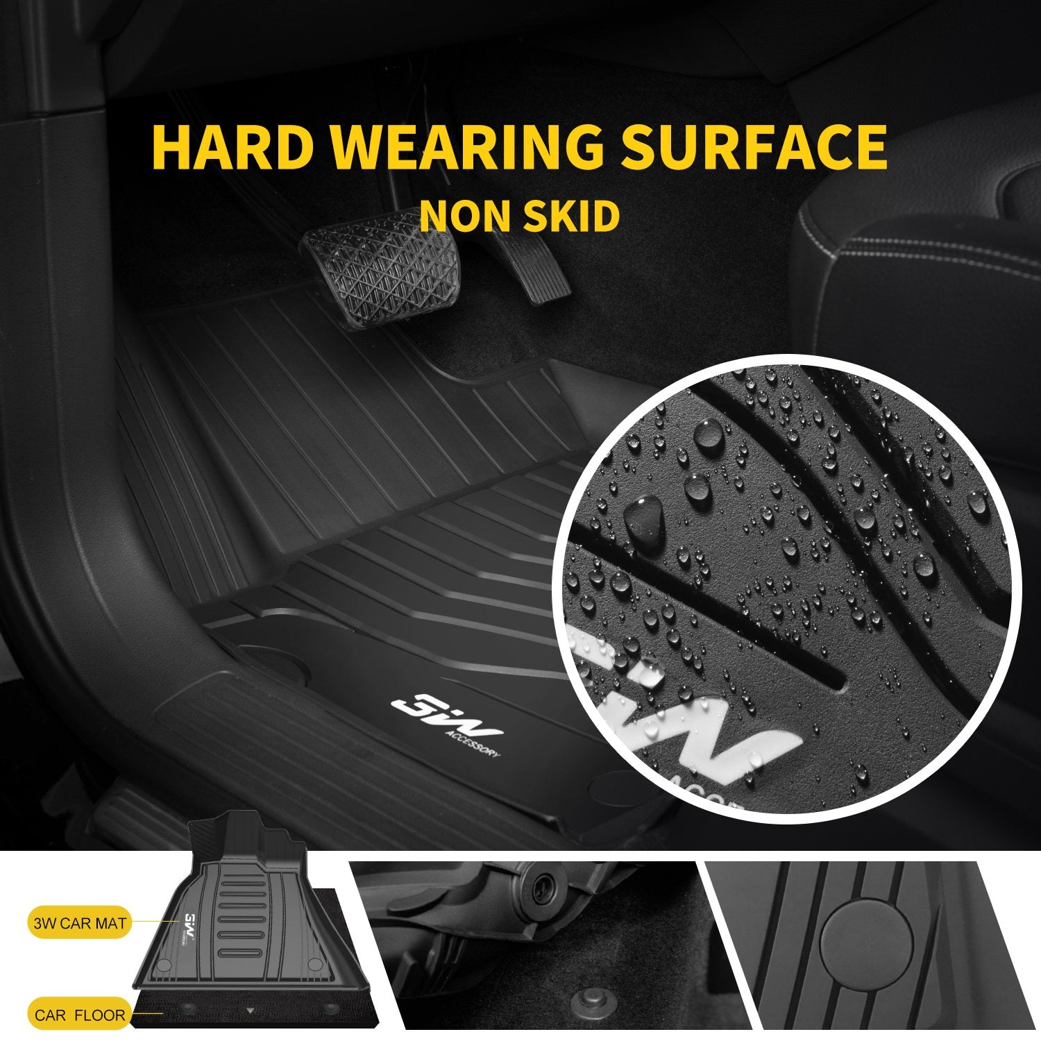 3W Floor Mats Compatible For Lincoln Mkc 2015-2022, Tpe All Weather Floor Liner Custom Fit 1St And 2Nd Rows Full Set Car Liners