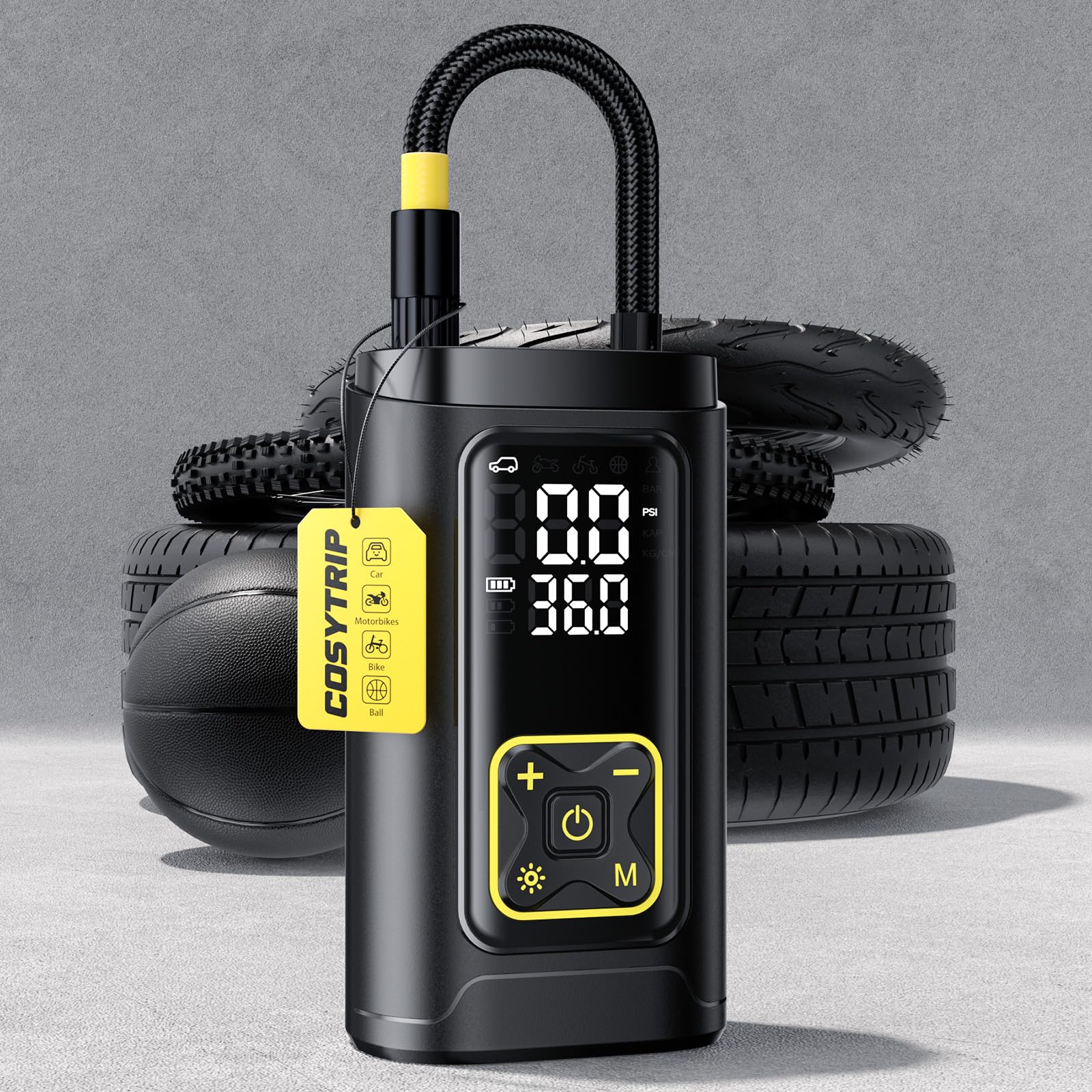 COSYTRIP Tire Inflator Portable Air Compressor for Car Tires, 150PSI Digital Tire Pump with Gauge, LED Light, Auto Shut-Off, Fas