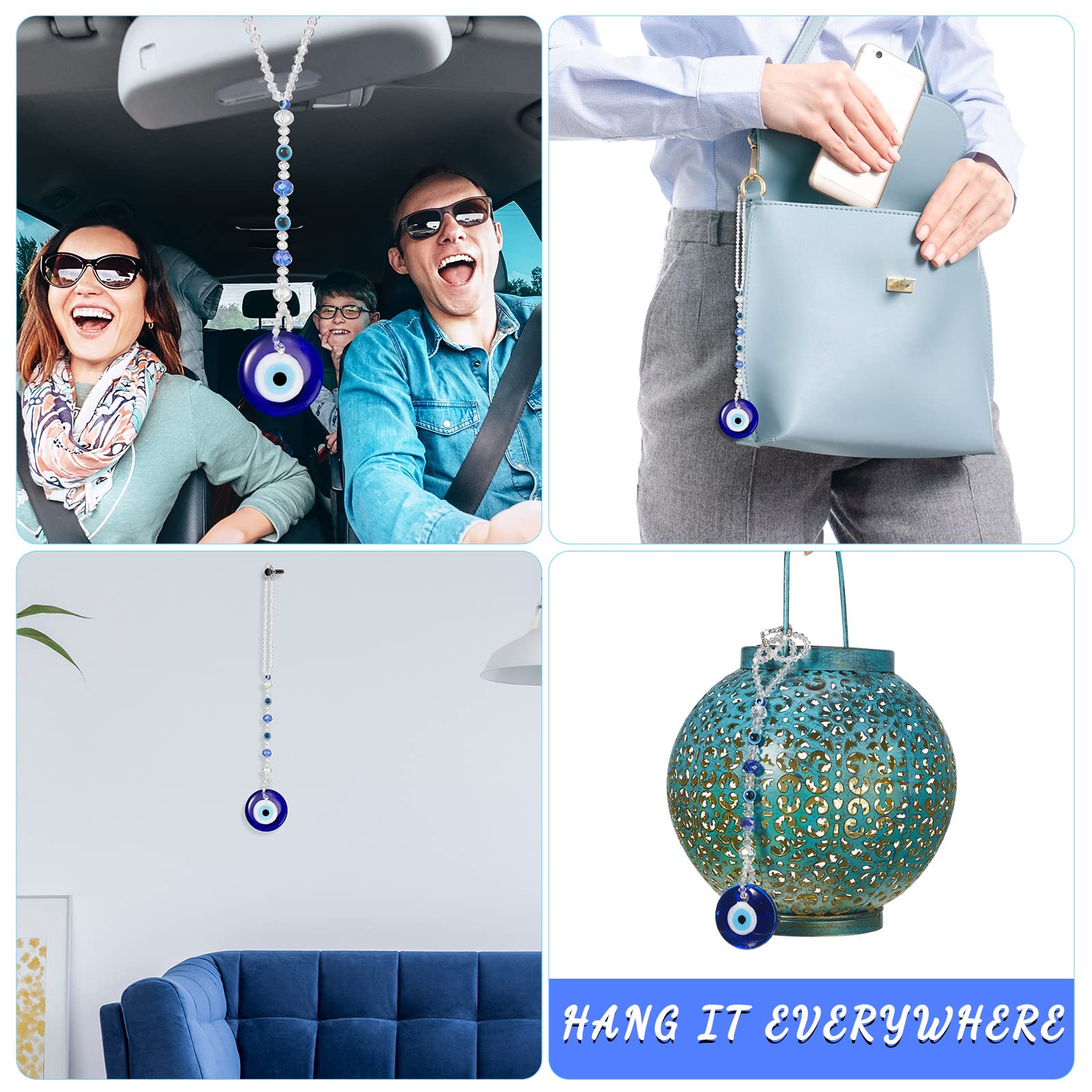 Evil Eye Car Hanging Ornament Evil Blue Eye Charms for Rear View Mirror Evil Eye Beaded Decor Evil Eye Car Accessories Evil Eye