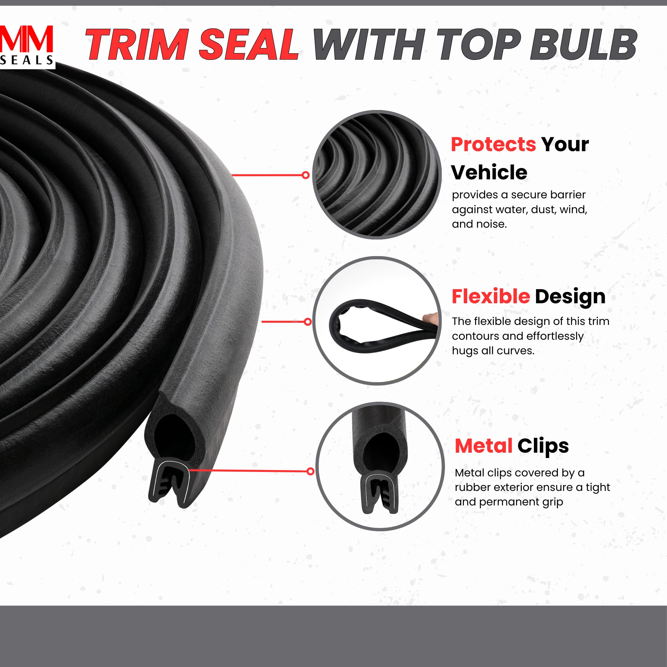 Vertical Bulb Trim Seal Bulb Diameter: 0.5'' Grip Range: 0.039'' To 0.14'' | Trunk, Boot, Lid, Hood, Hatch Rubber (100 Feet)