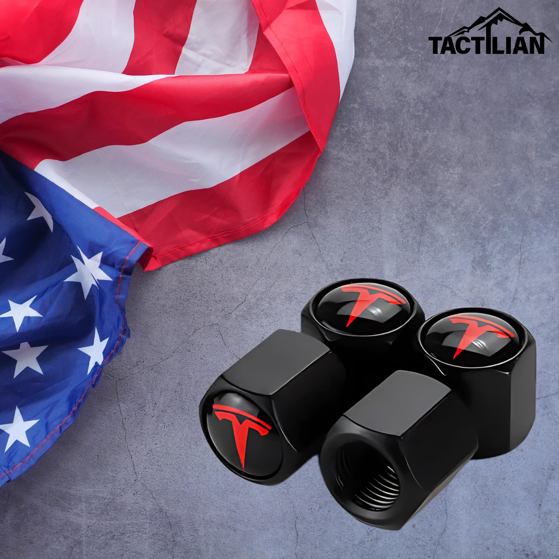 Tactilian Tire Valve Stem Caps 4 Pack | Leakproof Aluminum | Tesla Red | Compatible with Model 3, S, X, Y