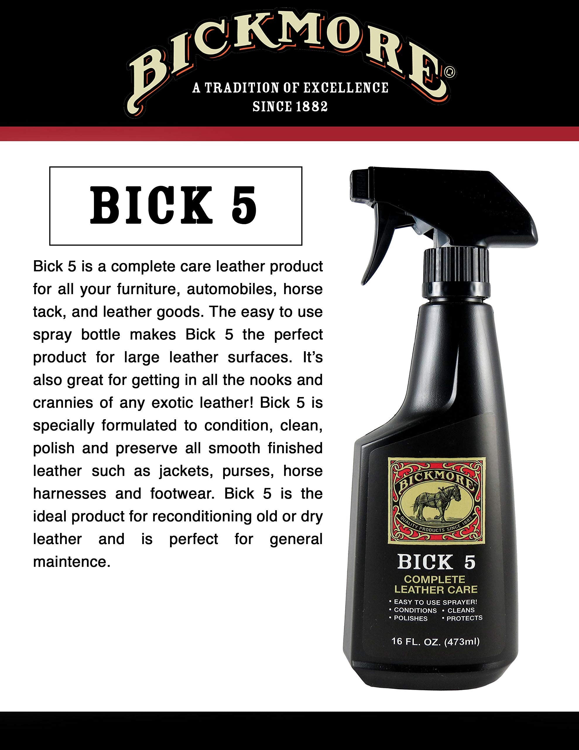 Bickmore Bick 5 Leather Cleaner & Conditioner Spray 16oz (2-Pack) - Clear, Cotton/Polyurethane