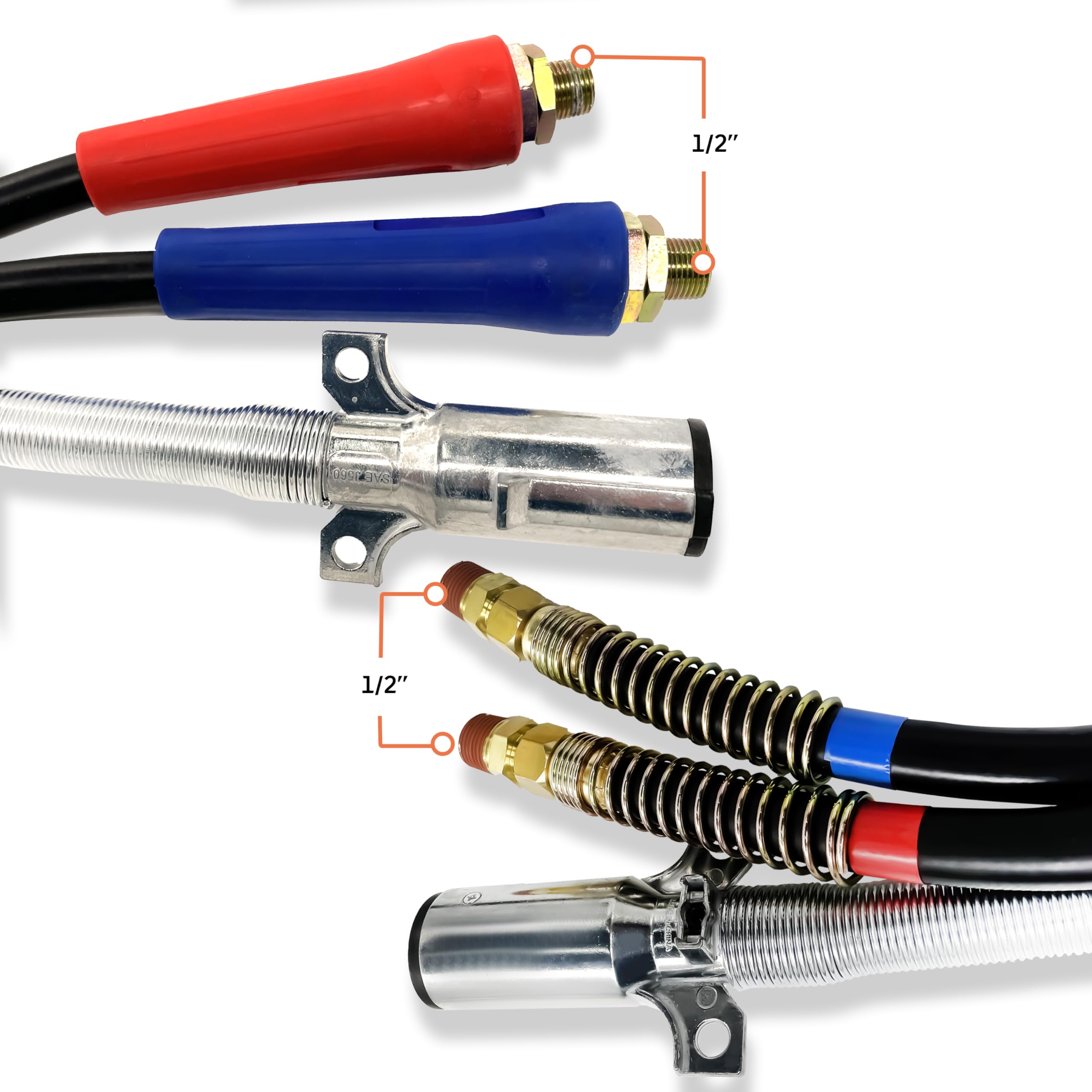 Torque 15Ft 3 In 1 Abs & Power Air Line Hose Kit Airline Air Hose Wrap 7 Way Electrical Cable Air Lines With Handle Grip Airline