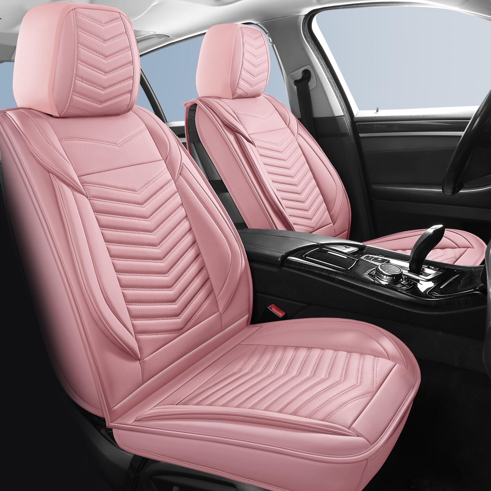 HChengkikz Pink Car Seat Covers Full Set, Waterproof Leather, Universal Fit for Cars, SUVs, Trucks, Model KZ01