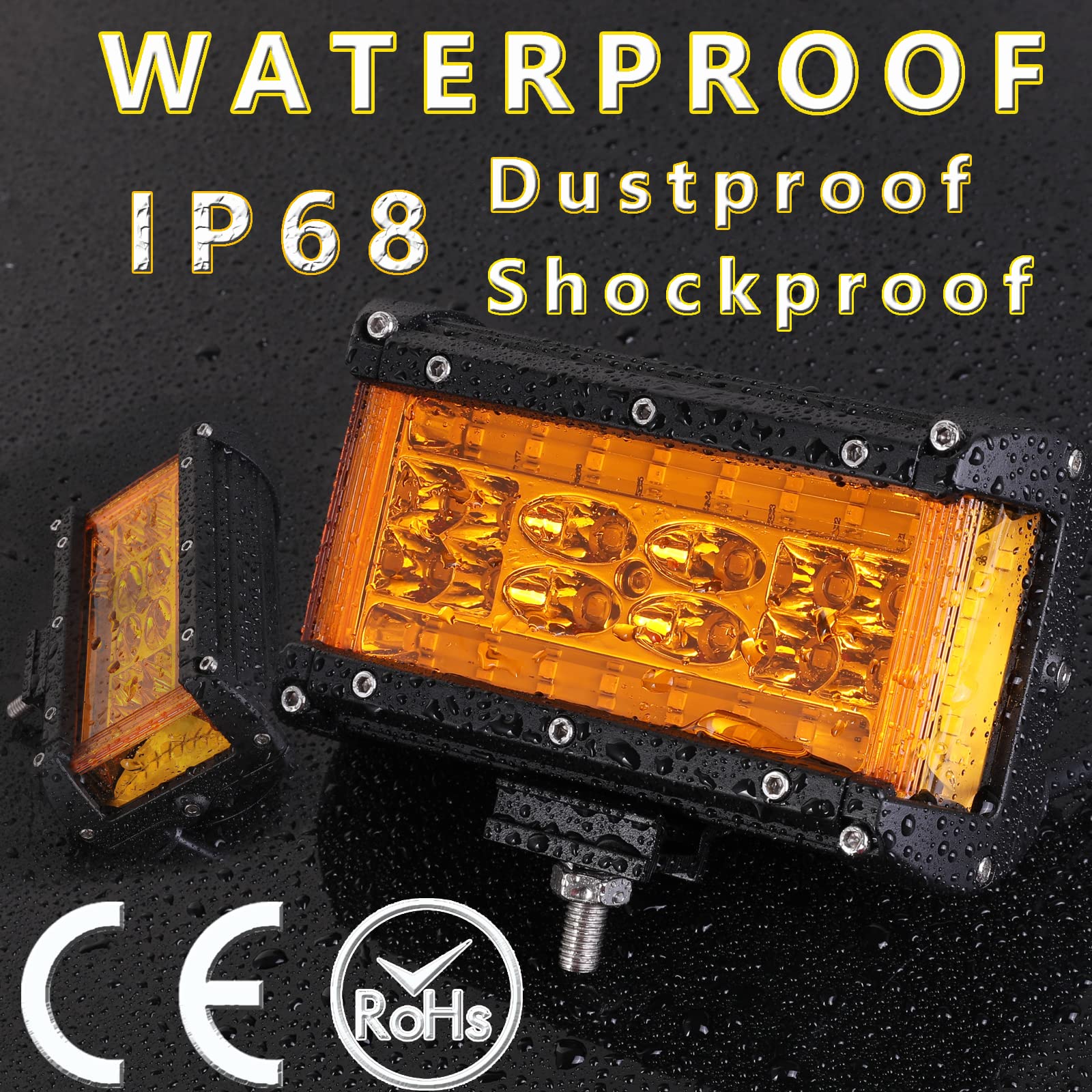 Side Shooter Led Pod Lights, Muto-Beam 2Pcs 5 Inch Quad Row Amber Light Pods Led Fog Lights Off Road Driving Lighting Spot Flood
