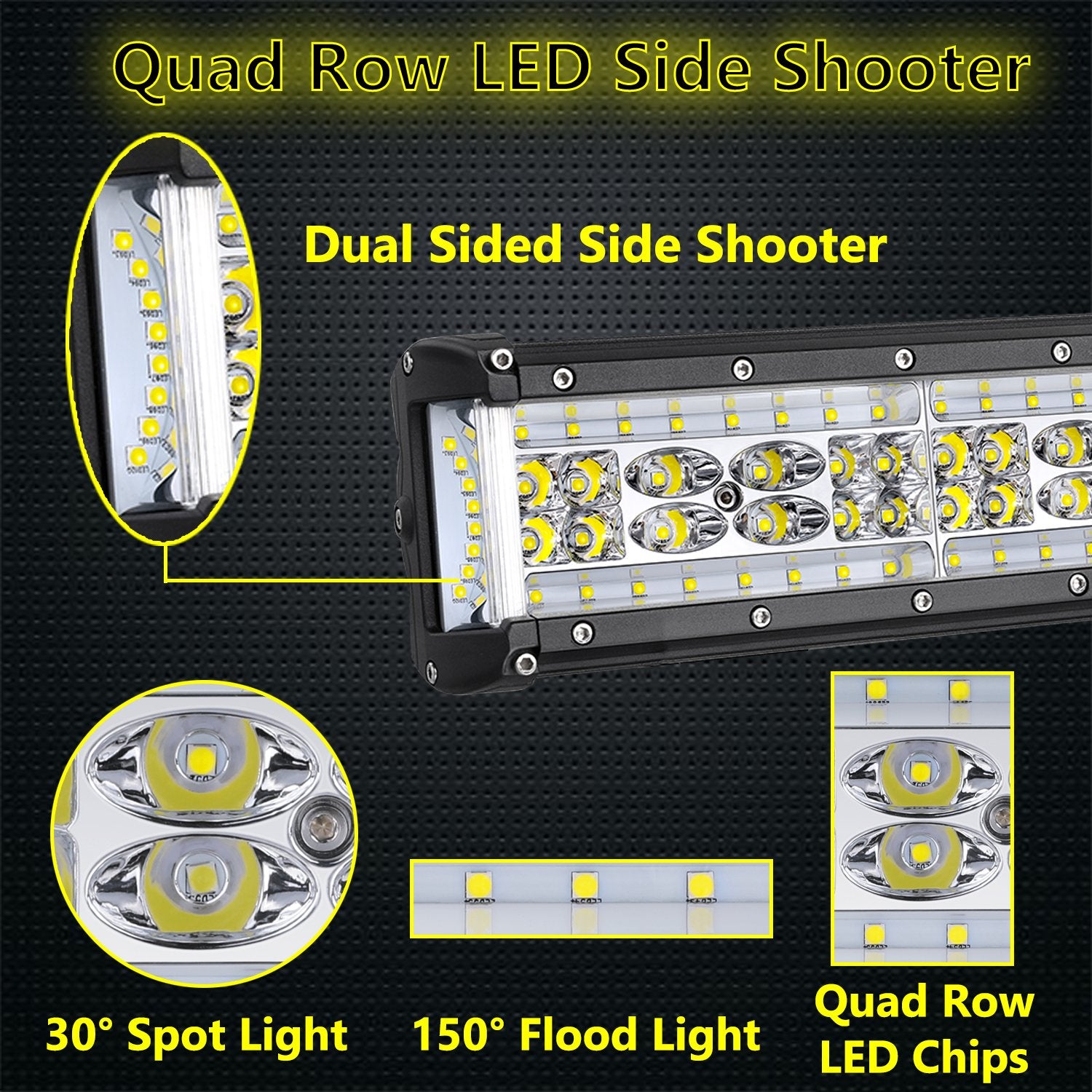 Muto-Beam Side Shooter Led Light Bar, 20 Inch 320W Quad Row Light Bar Led Fog Lamp Off Road Driving Spot Flood Combo Work Lamp F