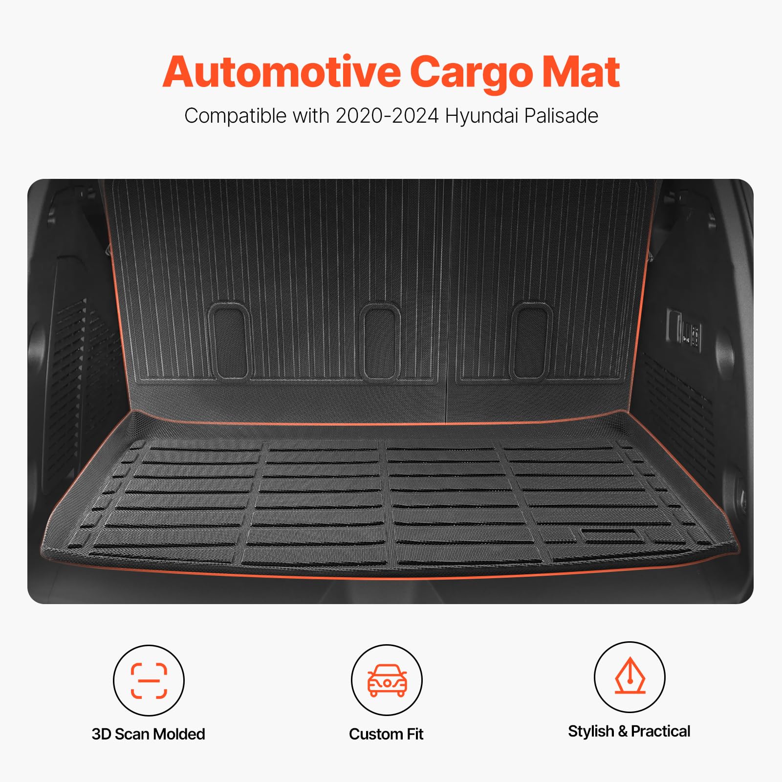 VEVOR Cargo Mats Compatible Tahoe & GMC Yukon 2021-2024, Custom Fit TPE Cargo Liner Set for SUVs, Trunk and Rear Back Seat Prote