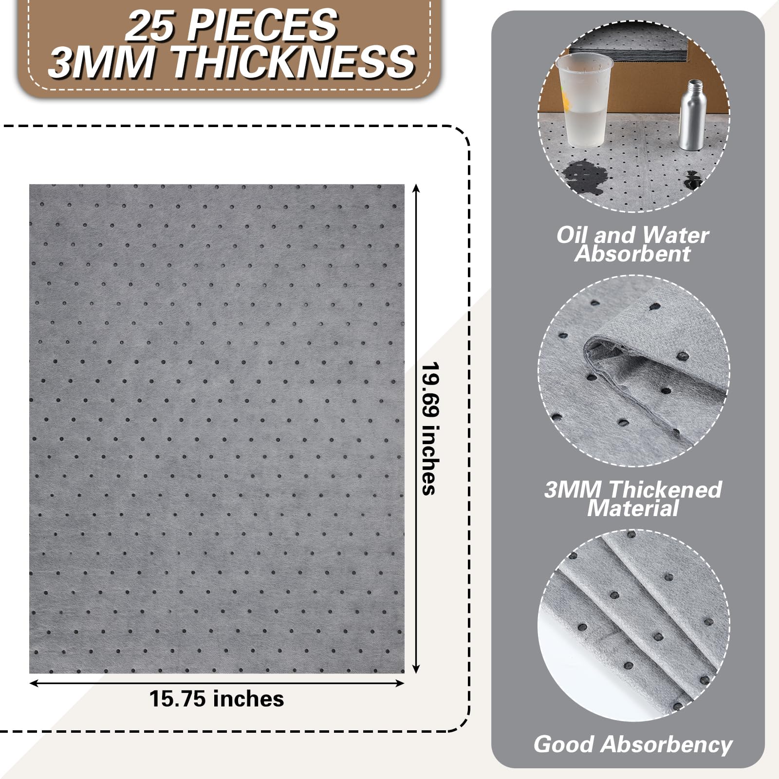 Weewooday 25 Pieces Oil Absorbent Pads 19.69 x 15.75 Inch Oil Spill Mat Garage Accessories Water Absorbent Mat Driveway Mats for