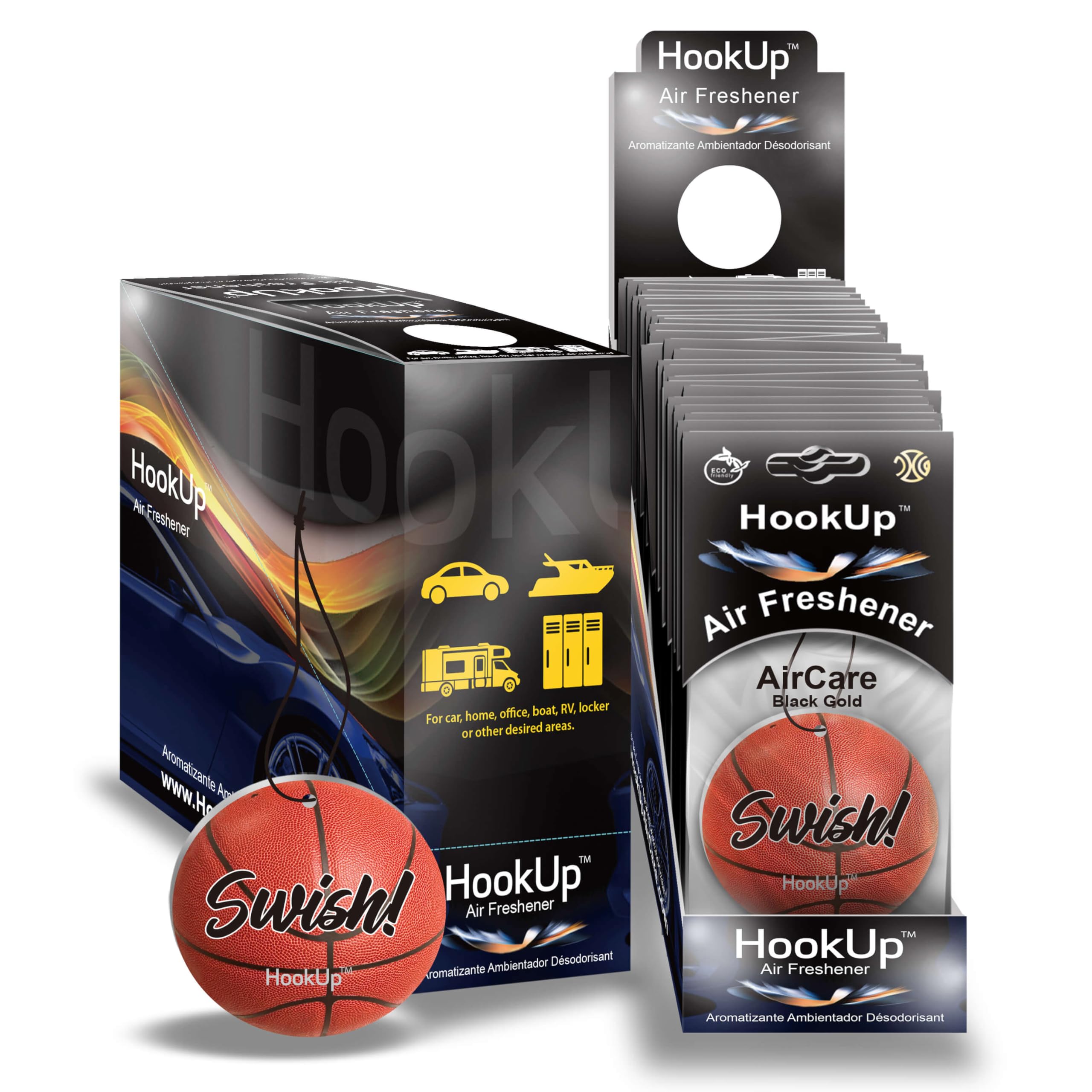 Basketball Car Air Freshener by HookUp - 25 Pack - Black Gold Scent (Extra Strong) | Unique Basketball Gift for Players, Coach, 