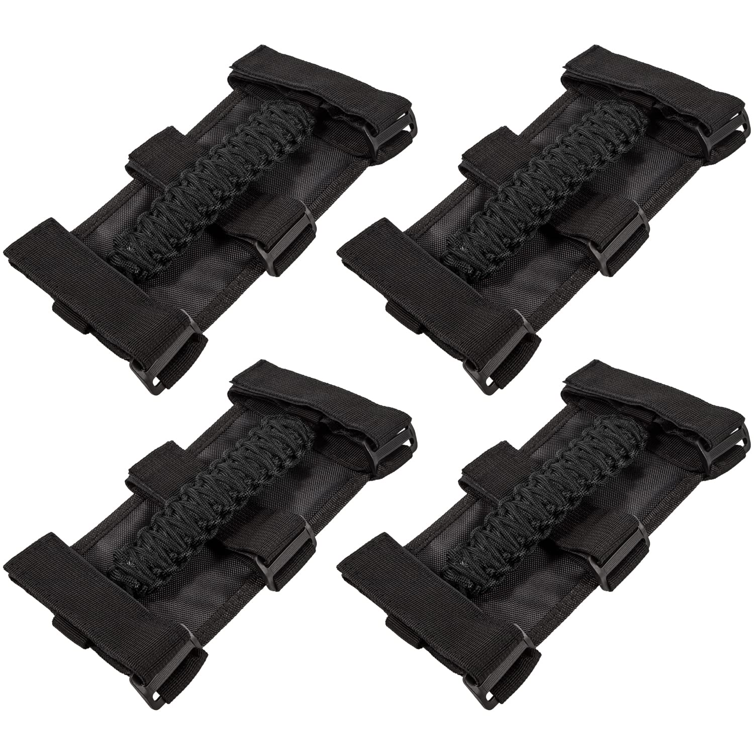 E-Cowlboy 4 X Roll Bar Grab Handles Grip Handle For Jeep Wrangler Yj Tj Jk Jku Jl Jlu Sports Sahara Freedom Rubicon Unlimited X Gladiator Jt 1955-2023 Utv Atv Premium Paracord (Black)
