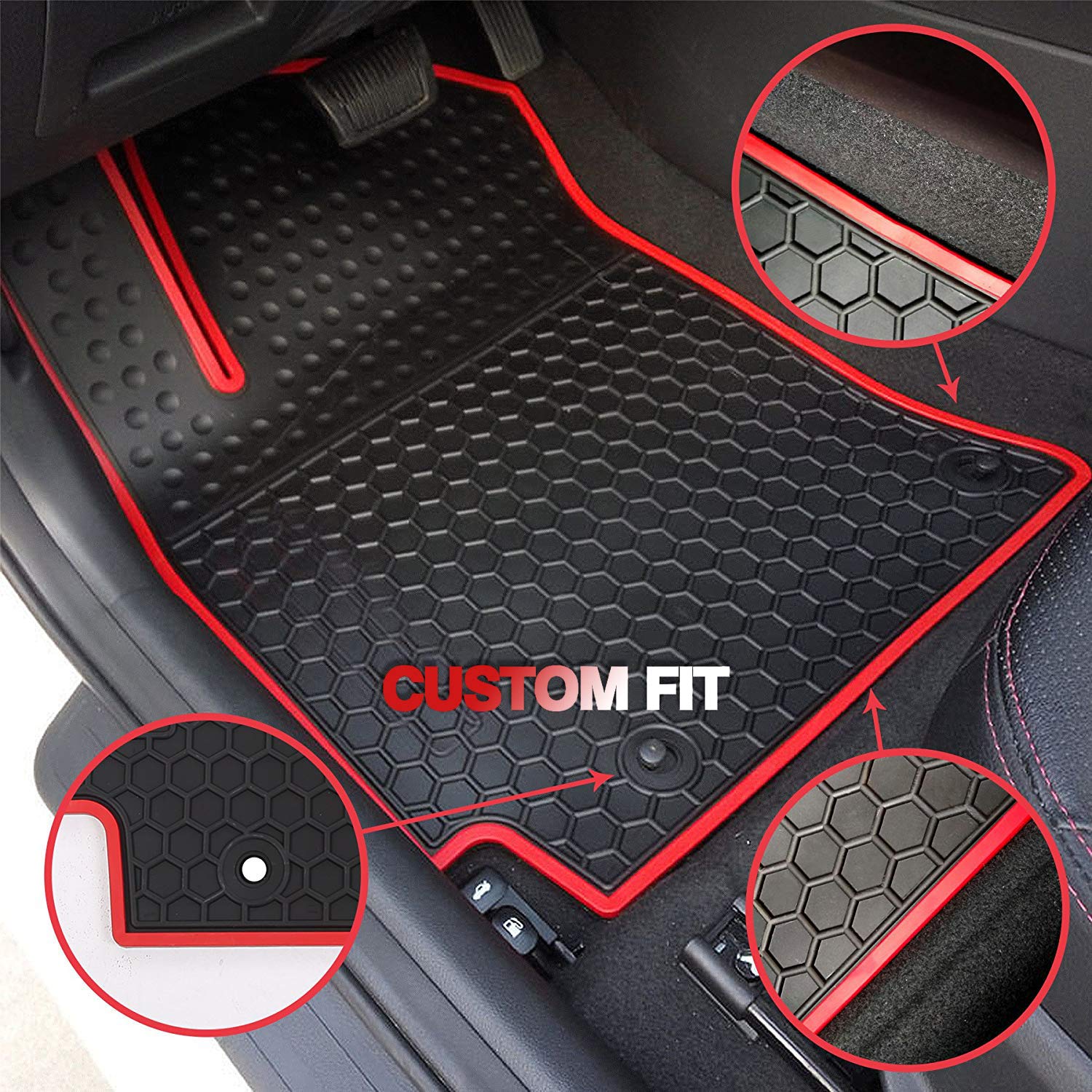 HD-Mart Car Floor Mats for Jeep Renegade 2015 2016 2017 2018 2019 2020 2021 2022 2023 2024 2025 Custom Fit Black Red Rubber Car