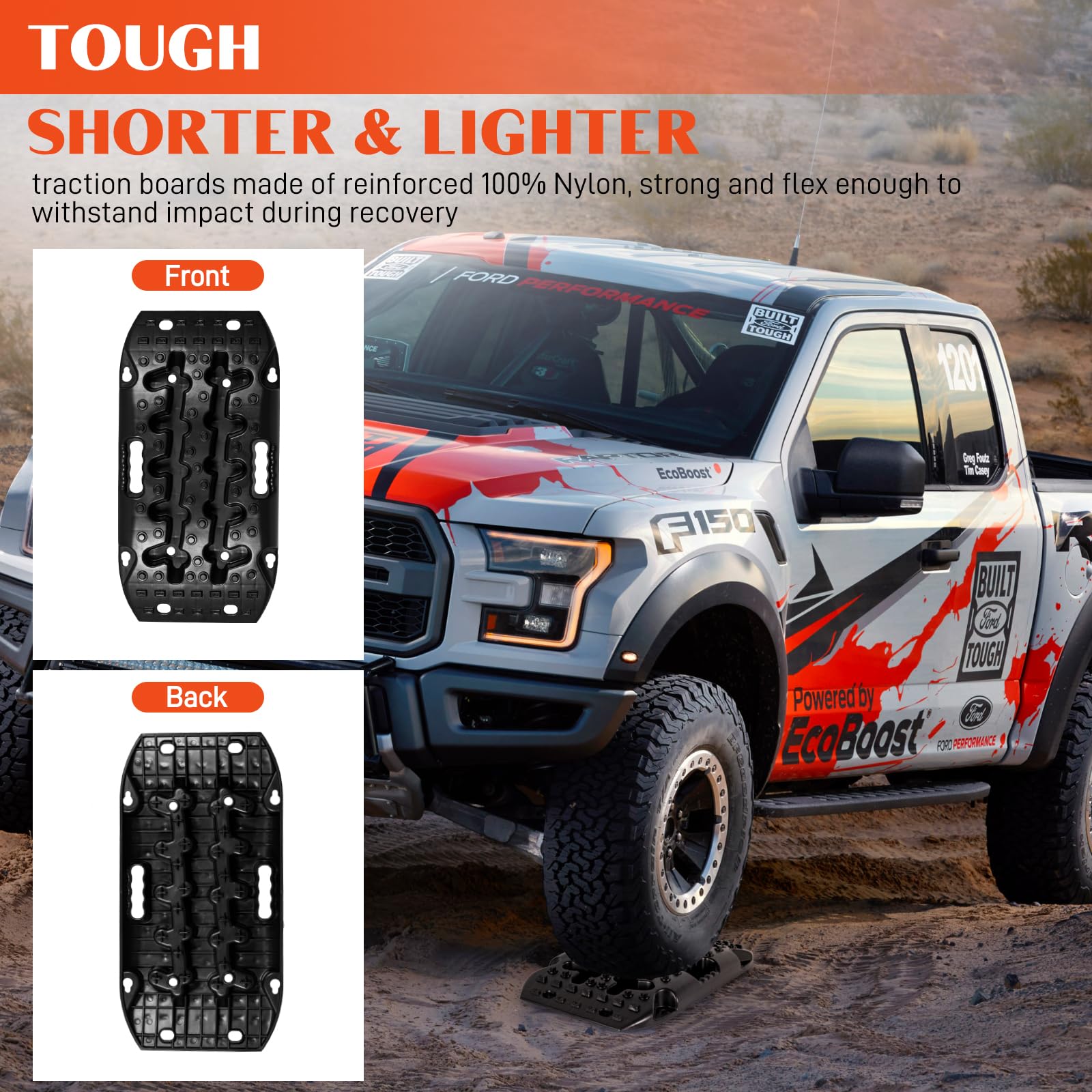 BYERN AUTO Traction Boards - Off Road Recovery Boards, Short Recovery Tracks, Mini Tire Ladder Mat for Snow Mud Sand Rescue 4x4