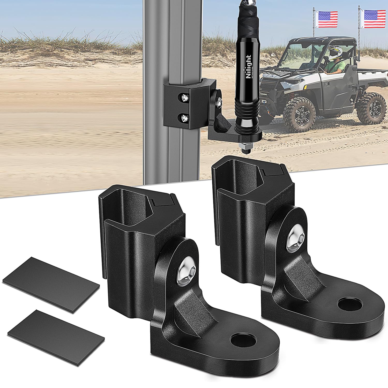 Nilight Utv Whip Light Mount 2Pcs Flag Antenna Mounting Brackets Adjustable For Pro-Fit Cage Compatible With Polaris Ranger Gene