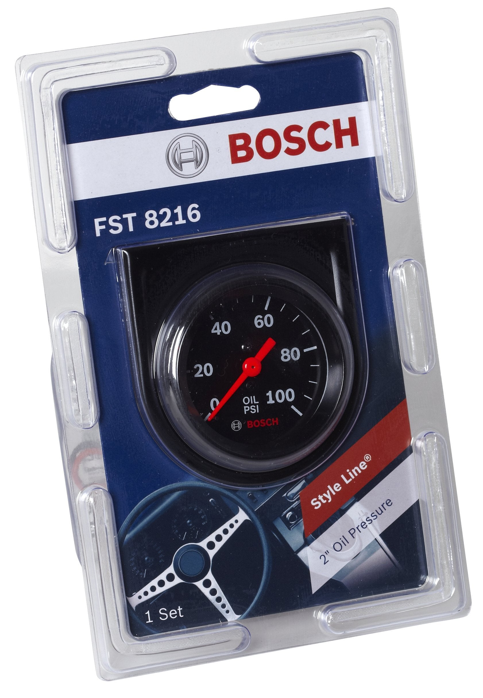 Actron Bosch Sp0F000052 Style Line 2'' Mechanical Oil Pressure Gauge (Black Dial Face, Black Bezel)