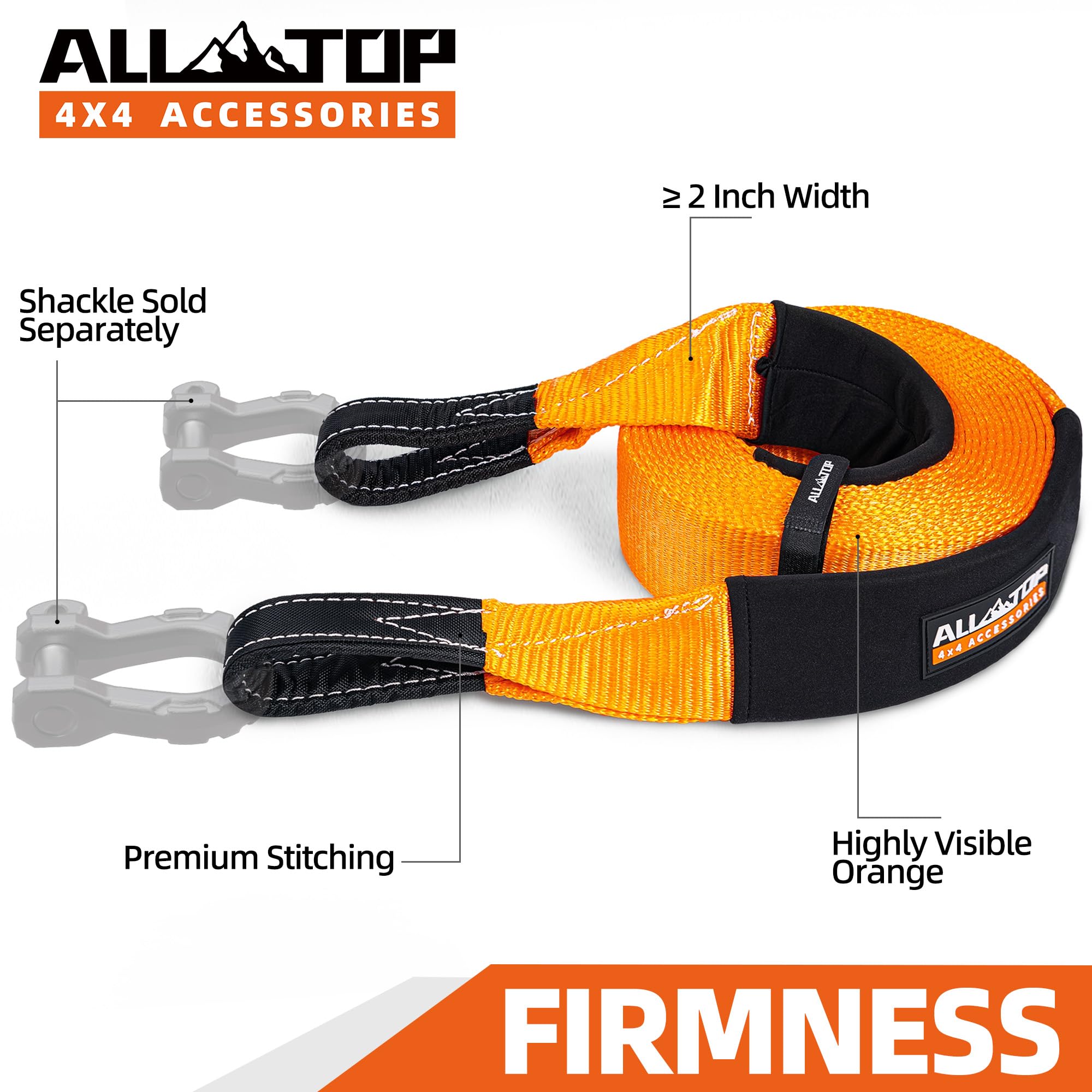 All-Top Recovery Snatch Strap, 4In X 30Ft - 46500Lbs, Extreme Duty 100% Nylon Kinetic Towing Recovery Strap With 22% Elongation