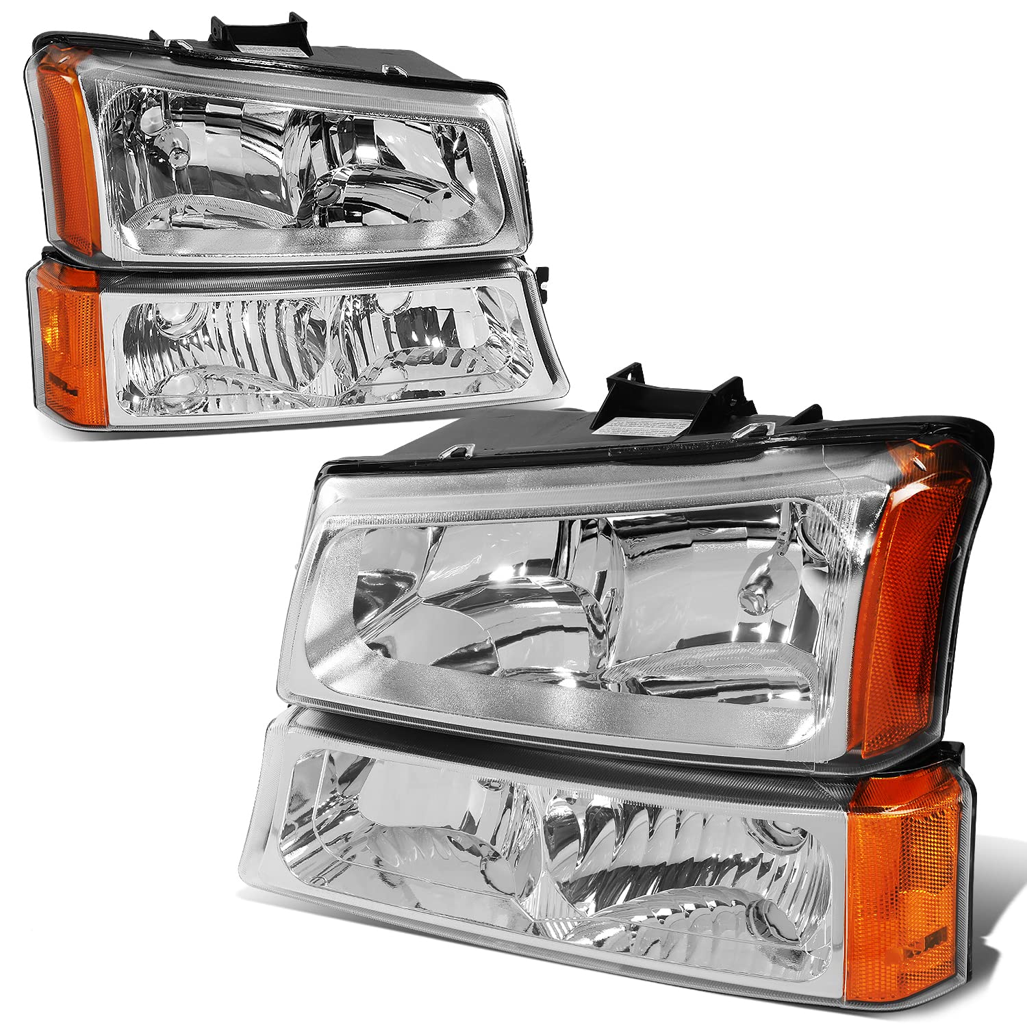 [Halogen Model] 4Pcs Oe Style Headlights Assembly With Bumper Lamps Compatible With Chevy Silverado Avalanche 03-07 (Without Fac
