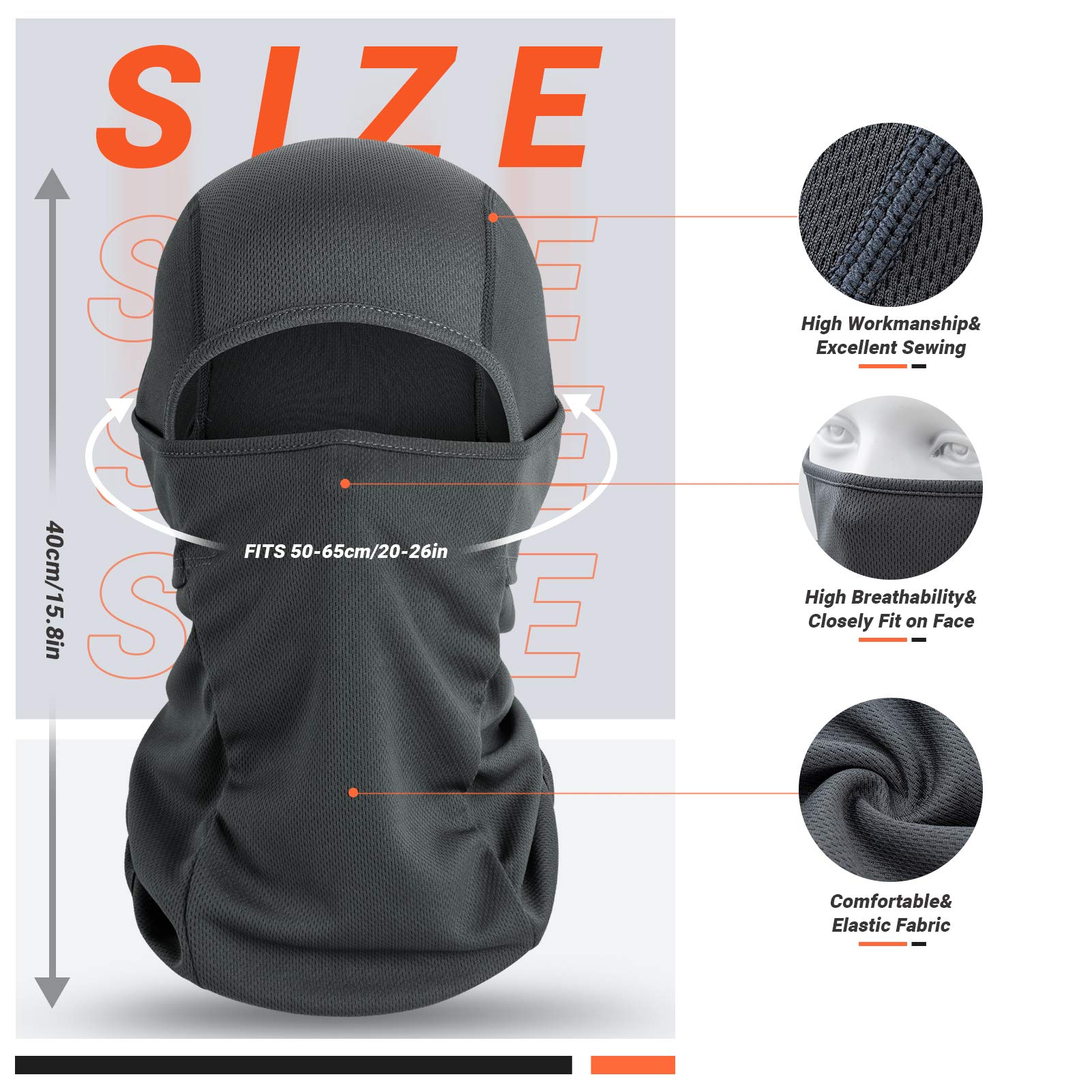 Vulkit Balaclava Face Mask Uv Protection For Women Men Leightweight Sun Tatical Hood Fishing Riding Motorcycle (Light Grey, Poly