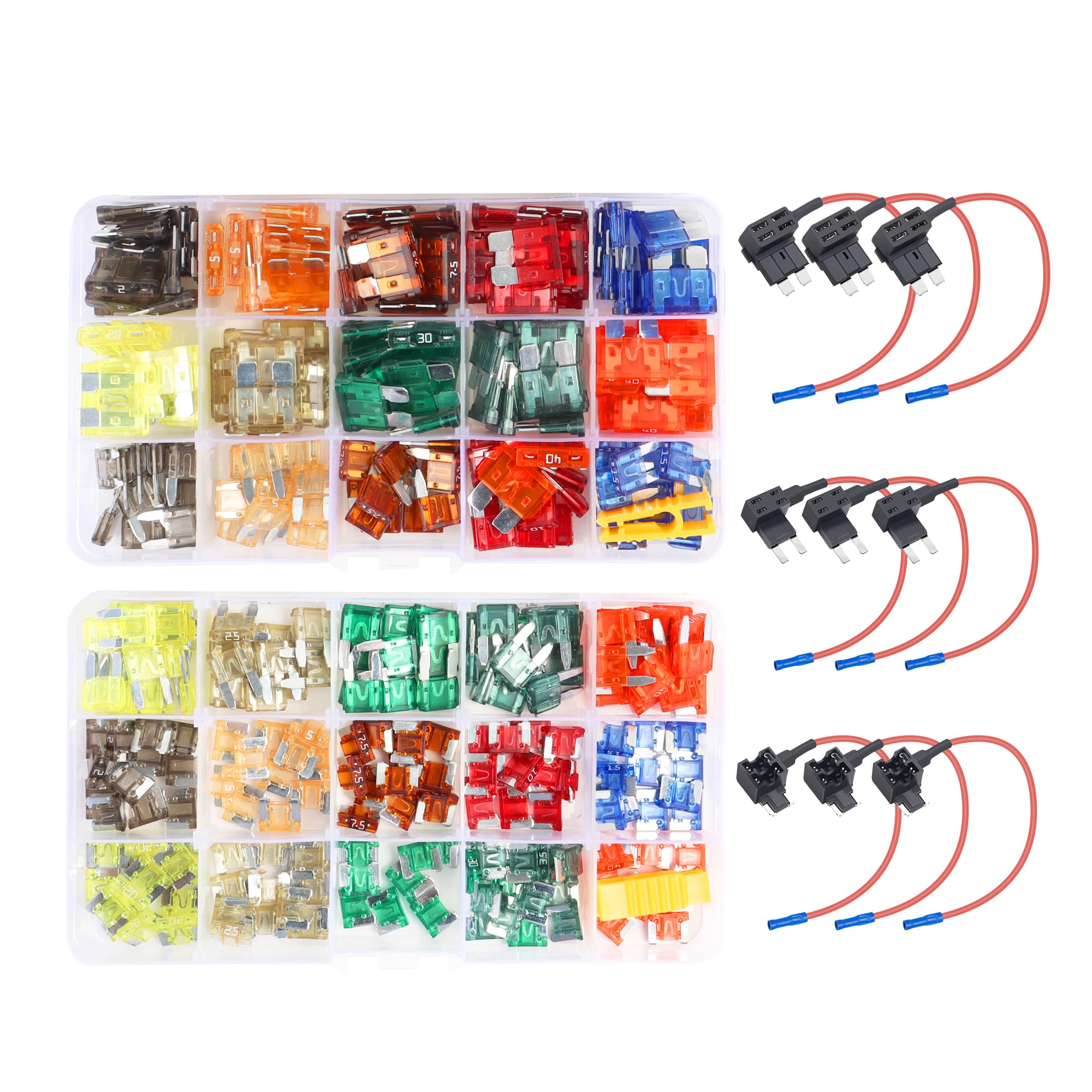 Mulwark 351Pc Assorted Standard Auto Car Truck Blade Fuses Set- 5A 7.5A 10A 15A 20A 25A 30A-Atc/Apr/Ato+Atm Mini-Automotive-Blad