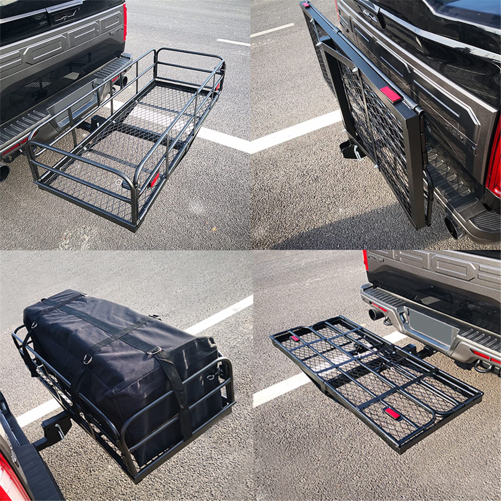 OKLEAD Heavy Duty Hitch Cargo Carrier - 500 lbs Capacity, 60"x24"x14.4", Alloy Steel, Black, Model RS03B-1, Folding Rack for SUV/Car