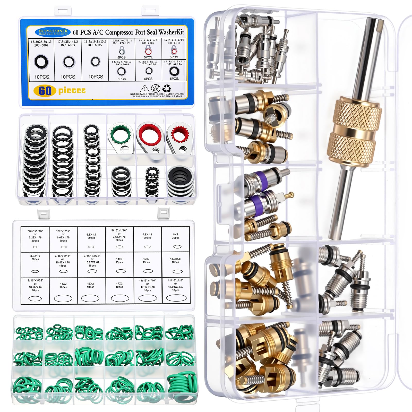 Threlaco Car A/c Valve Core, 270 Pcs O-Ring Kit, 60 Pcs Compressor Gasket Seals, 39 Piece Valve Core R12 R134a Kit O Ring Cap Co