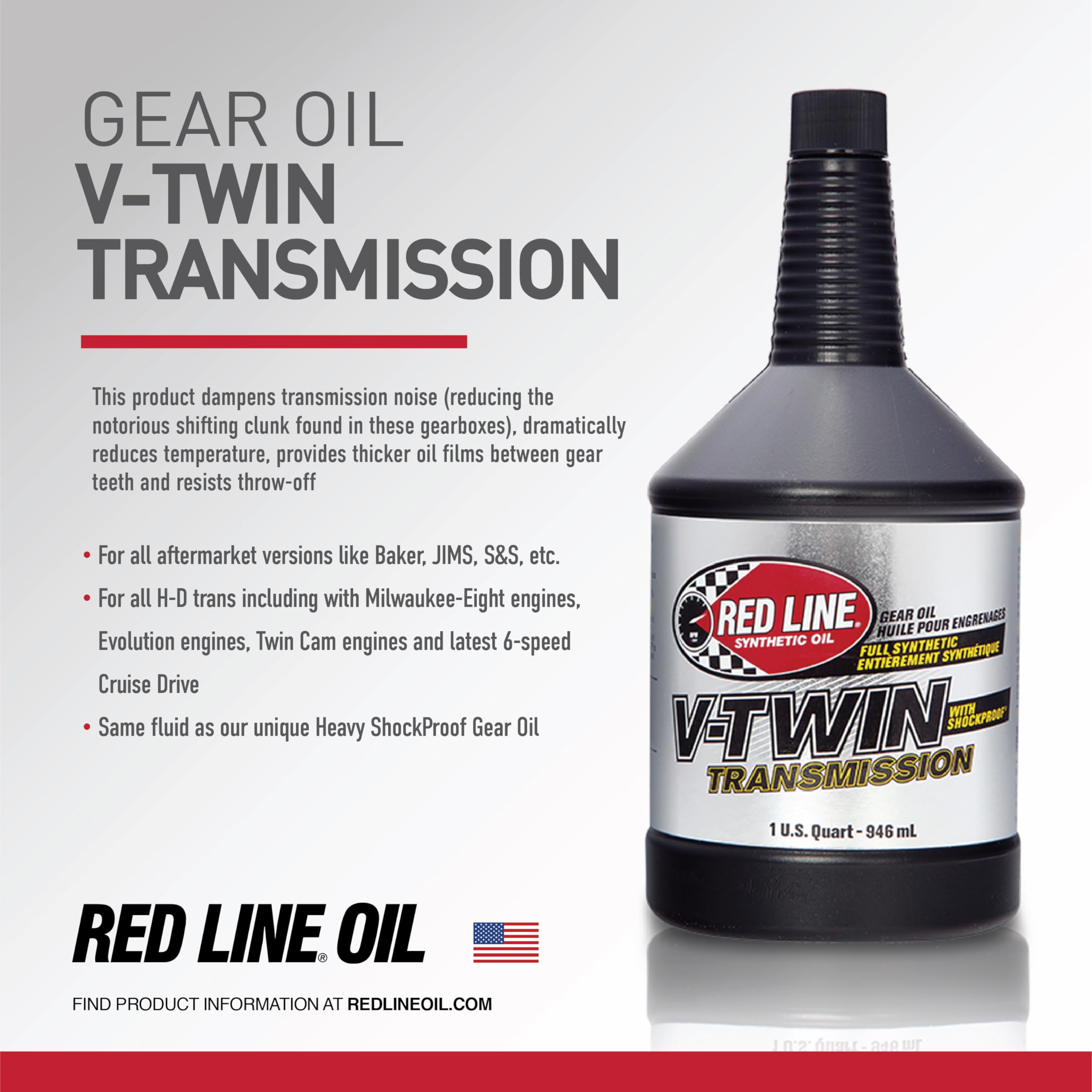 Red Line 42804 Full Synthetic Gear Oil, V-Twin Transmission Oil With Shockproof - 1 Quart