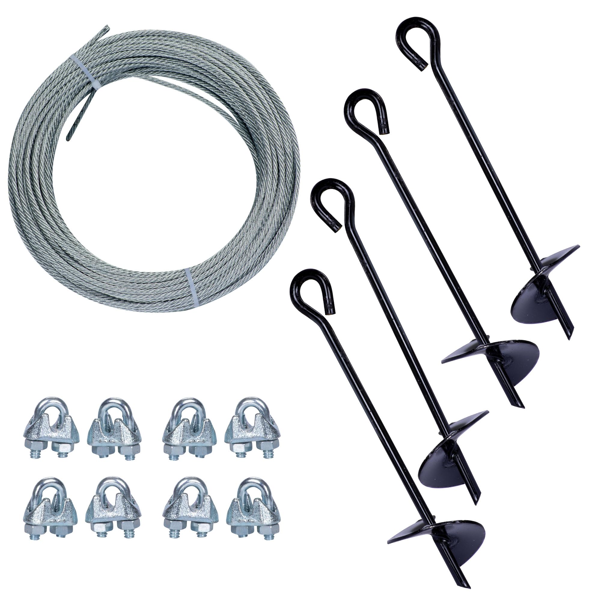Tie Down 59070 Galvanized Cable (Includes 4 Anchors, 8 Clamps, 50 Feet Galvanized Cable) , Black