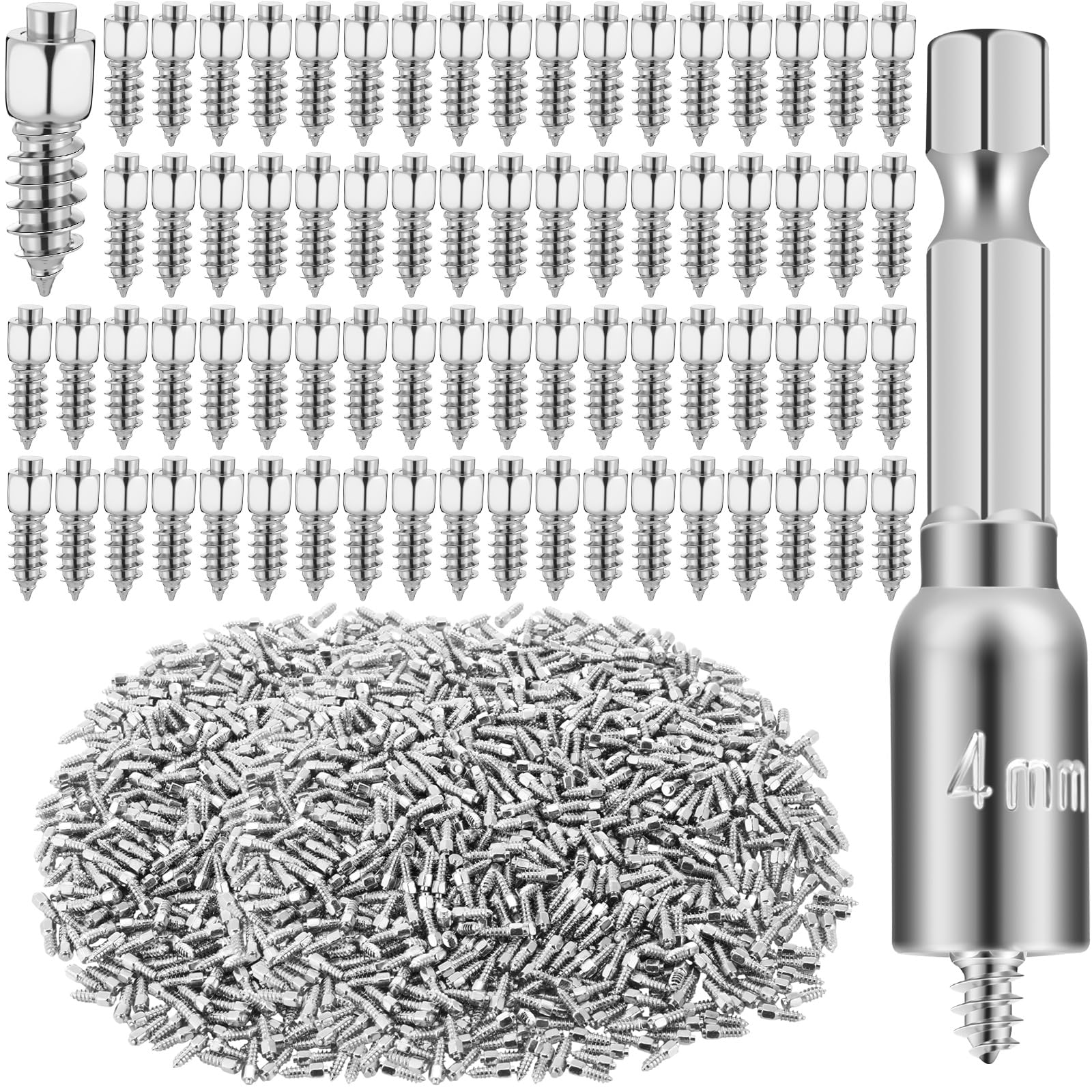 Leriton 1000pcs 4x12mm Carbide Screw Tire Studs Anti Slip Snow Tire Studs Wheel Tyre Anti Ice Snow Spikes for SUV/Tractor/ATV/UT