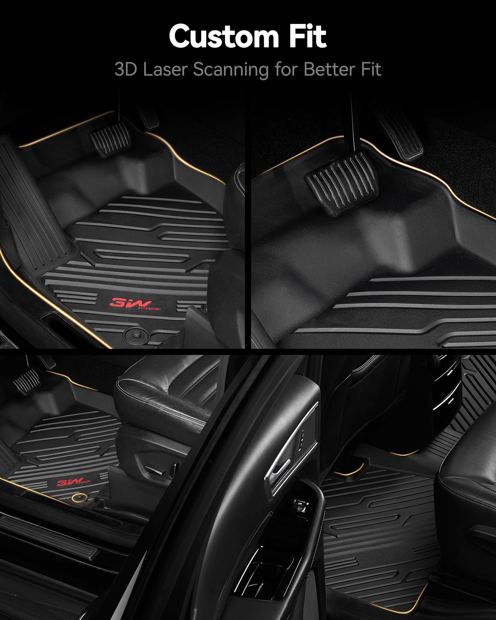 3W Floor Mats & Cargo Liner Fit For Jeep Grand Wagoneer 2022 2023 2024 2025 8 Seat (Not Fit For L Or 7 Seat), Tpe Custom Fit Wag