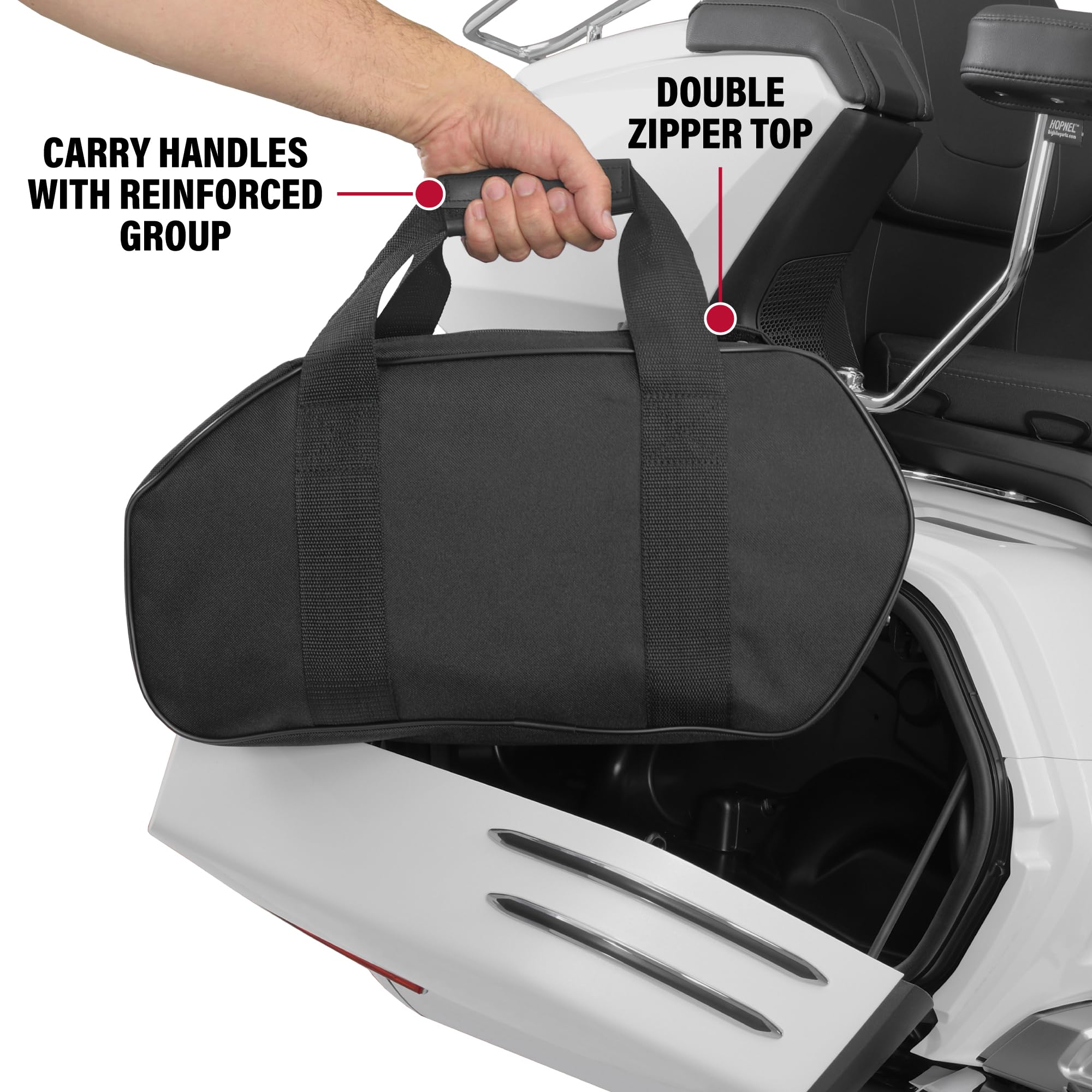 Hopnel Custom Fit Motorcycle Saddlebag Liner for Honda GL1800 2018+ - 920 Cubic Inch Double Zipper Bag with Reinforced Carry Han