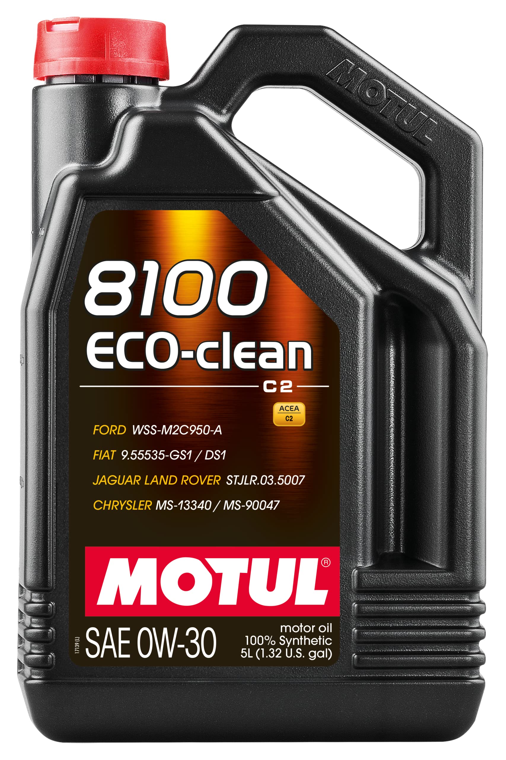 Motul 102889 8100 ECO-Clean 0W-30 Motor Oil 100% Synthetic Fuel Economy Mid SAPS Engine Oil, ACEA C2, API SN, 5L - 1 Pack