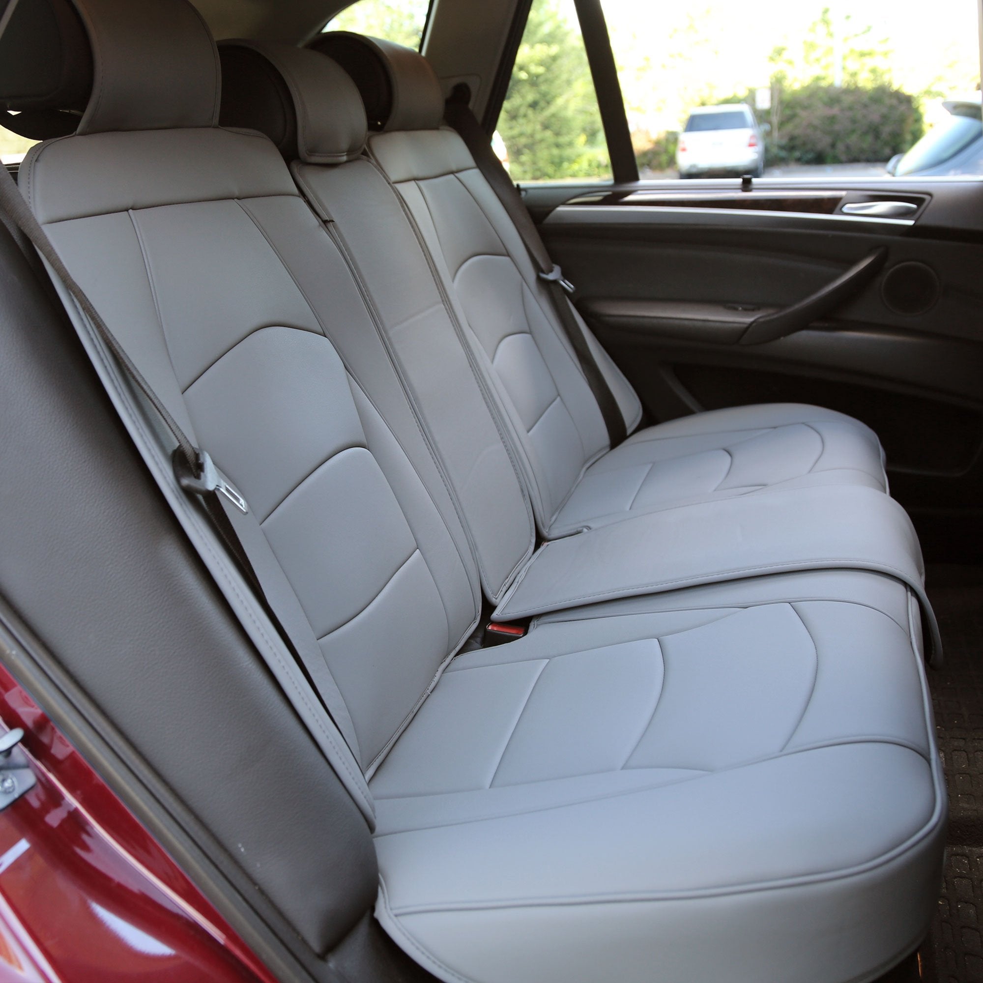 FH Group Car Seat Cover - Solid Gray Faux Leather, Rear Bench Set, Universal Fit for SUV, Sedan, Van - Model PU205013SOLIDGRAY