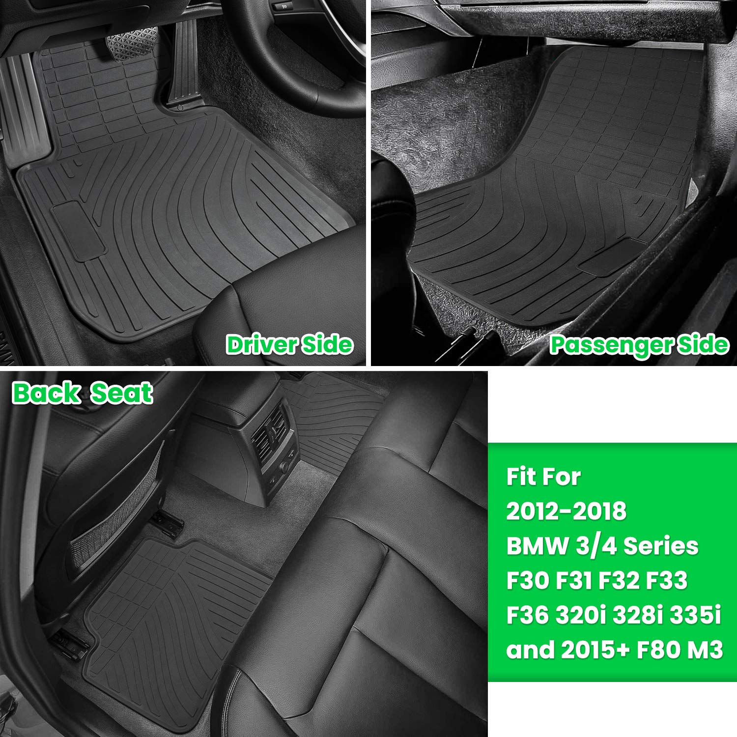 Floor Mat for BMW 3/4 Series F30 F31 F32 F33 F36 320i 328i 335i 2012-2018 & 2015+ F80 M3 Heavy Duty Rubber Front+Rear Car Liner