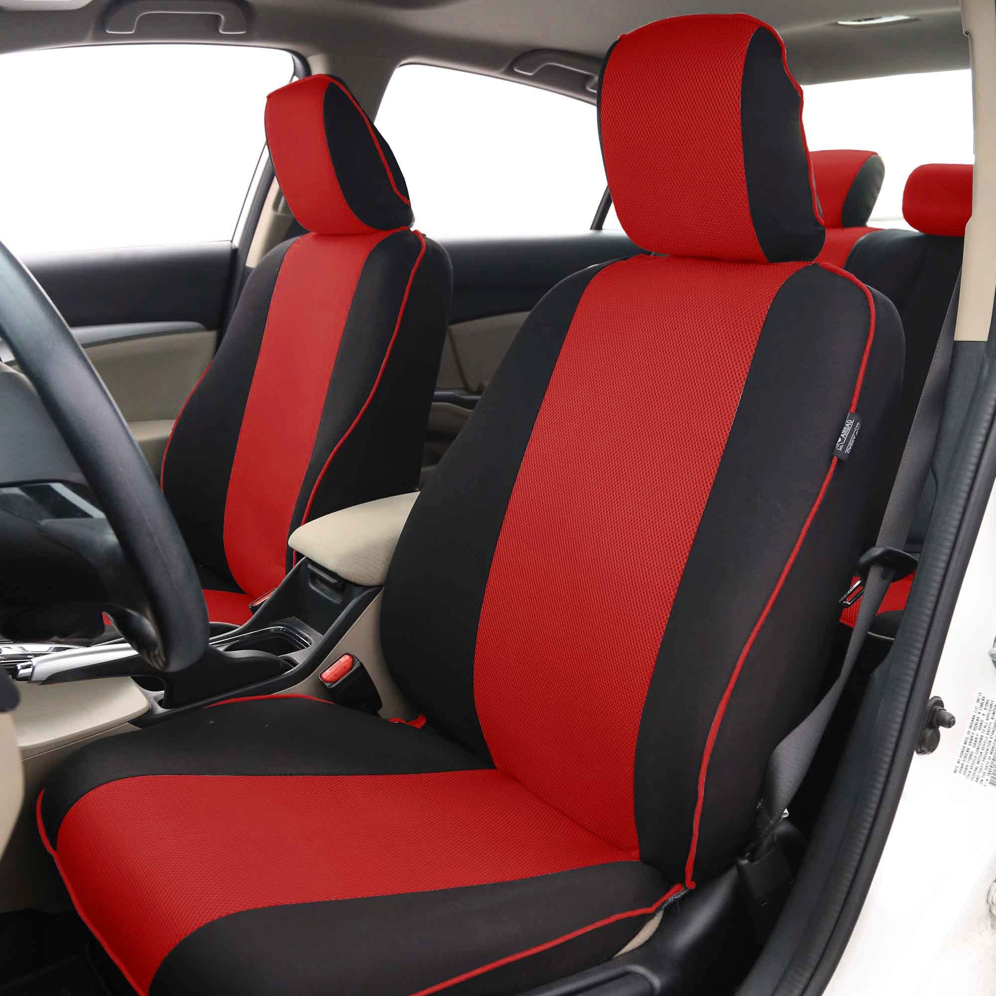 FH Group Edgy Piping Full Set Car Seat Covers, Airbag Compatible and Split Bench - Universal Fit for Cars Trucks and SUVs (Red/B