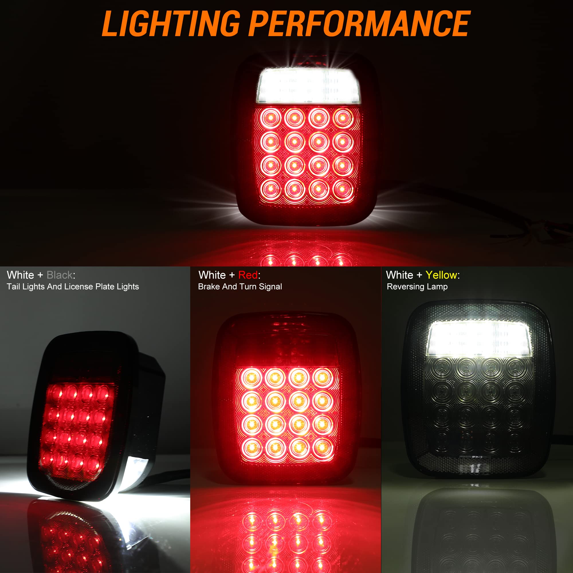 Cmvt Auto Universal 38Led Brake Tail Lights, Smoked Square Combination Flatbed Trucks Turn Taillights, W/Backup Reverse License
