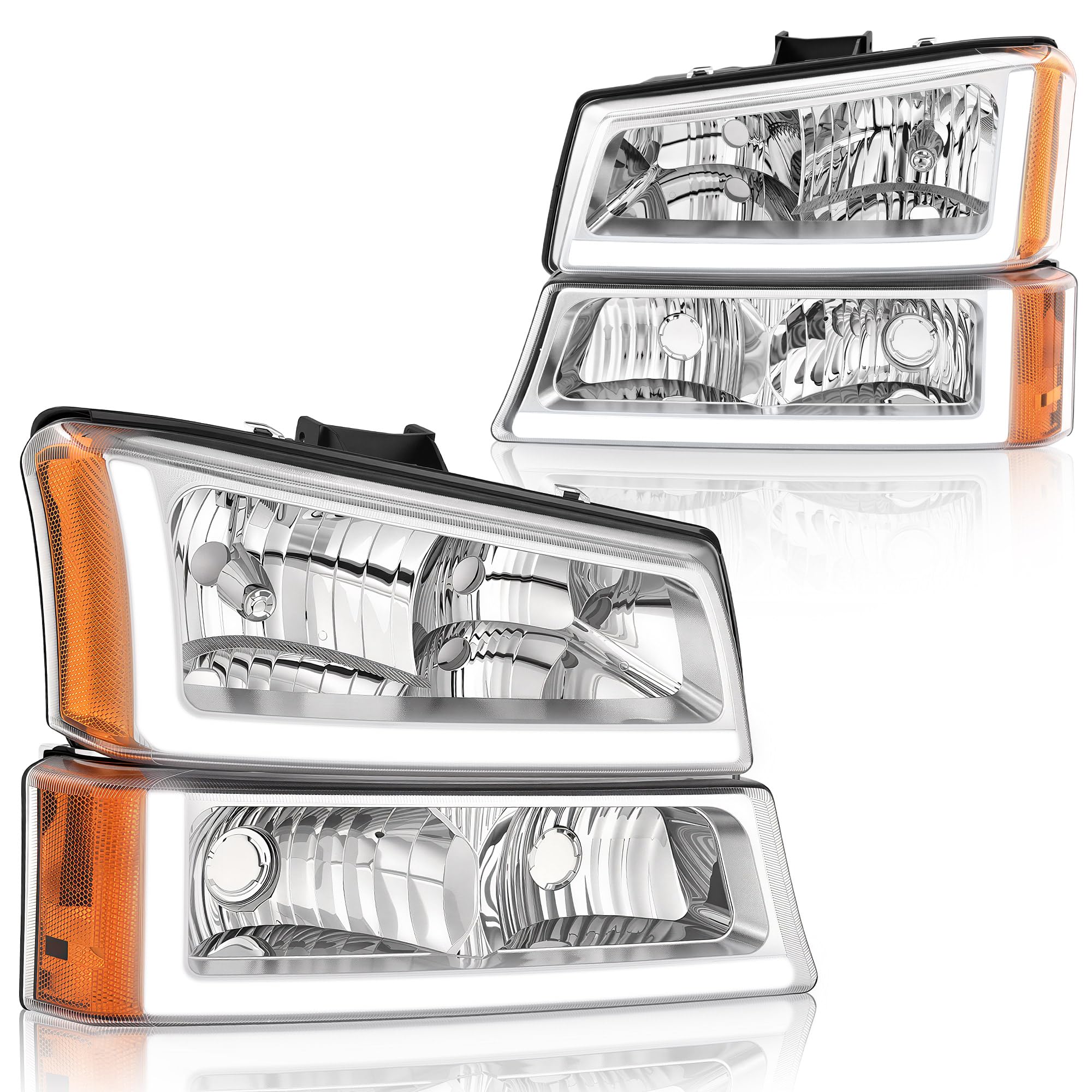 AUTOSAVER88 LED DRL Headlight Assembly Compatible with 2003 2004 2005 2006 Chevy Silverado Avalanche 1500 1500HD 2500 2500HD 350