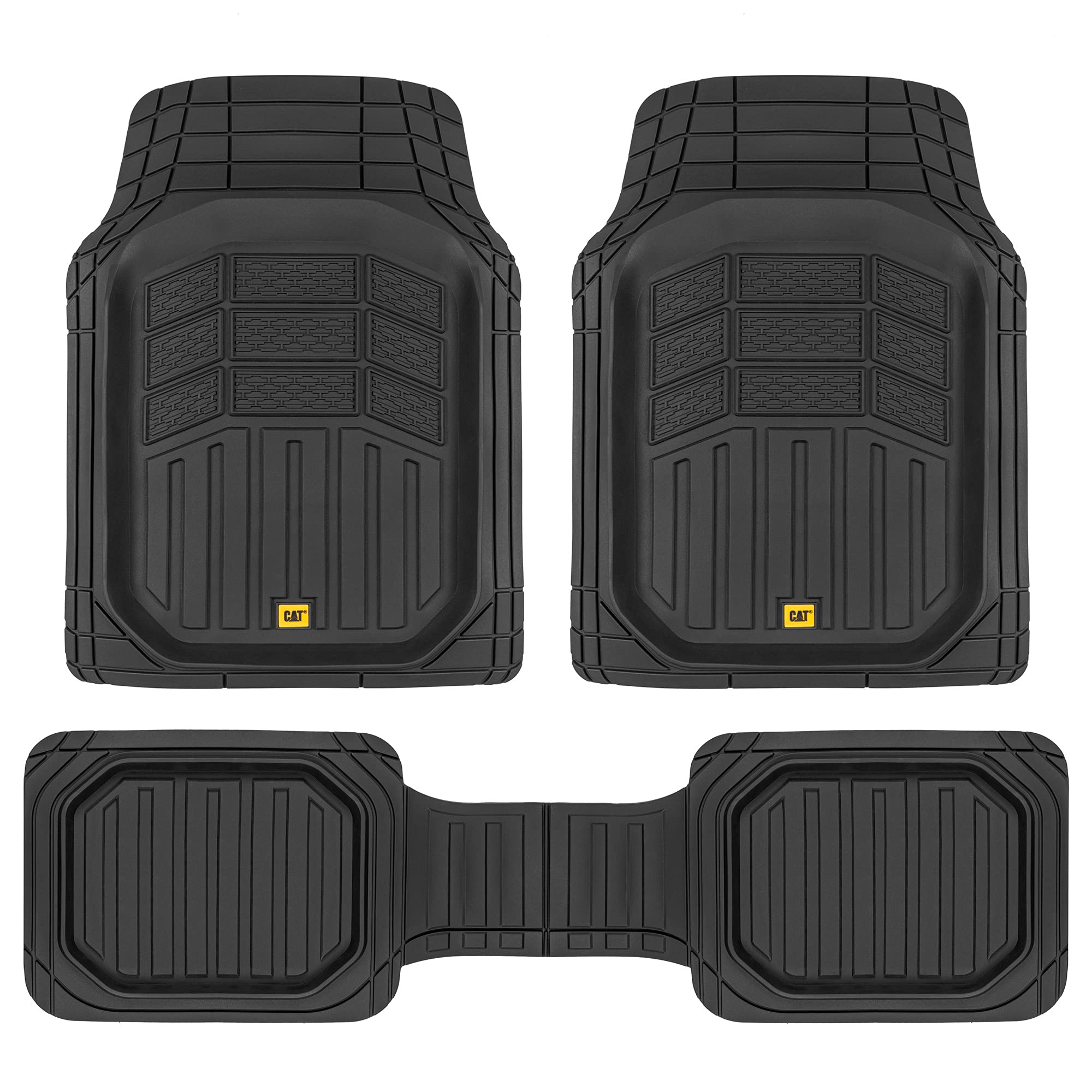 CAT Heavy Duty Deep Dish Rubber Floor Mats, 3-Piece All Weather Protection, Black, Model CAMT-9013-BK