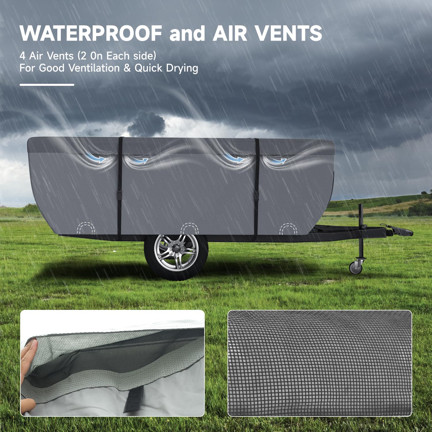 Vinpatio Pop Up Camper Cover, Folding Camper Tent Trailer Cover Fits 14'-16' Trailers, Waterproof & Anti-Uv Pop-Up Camper Cover