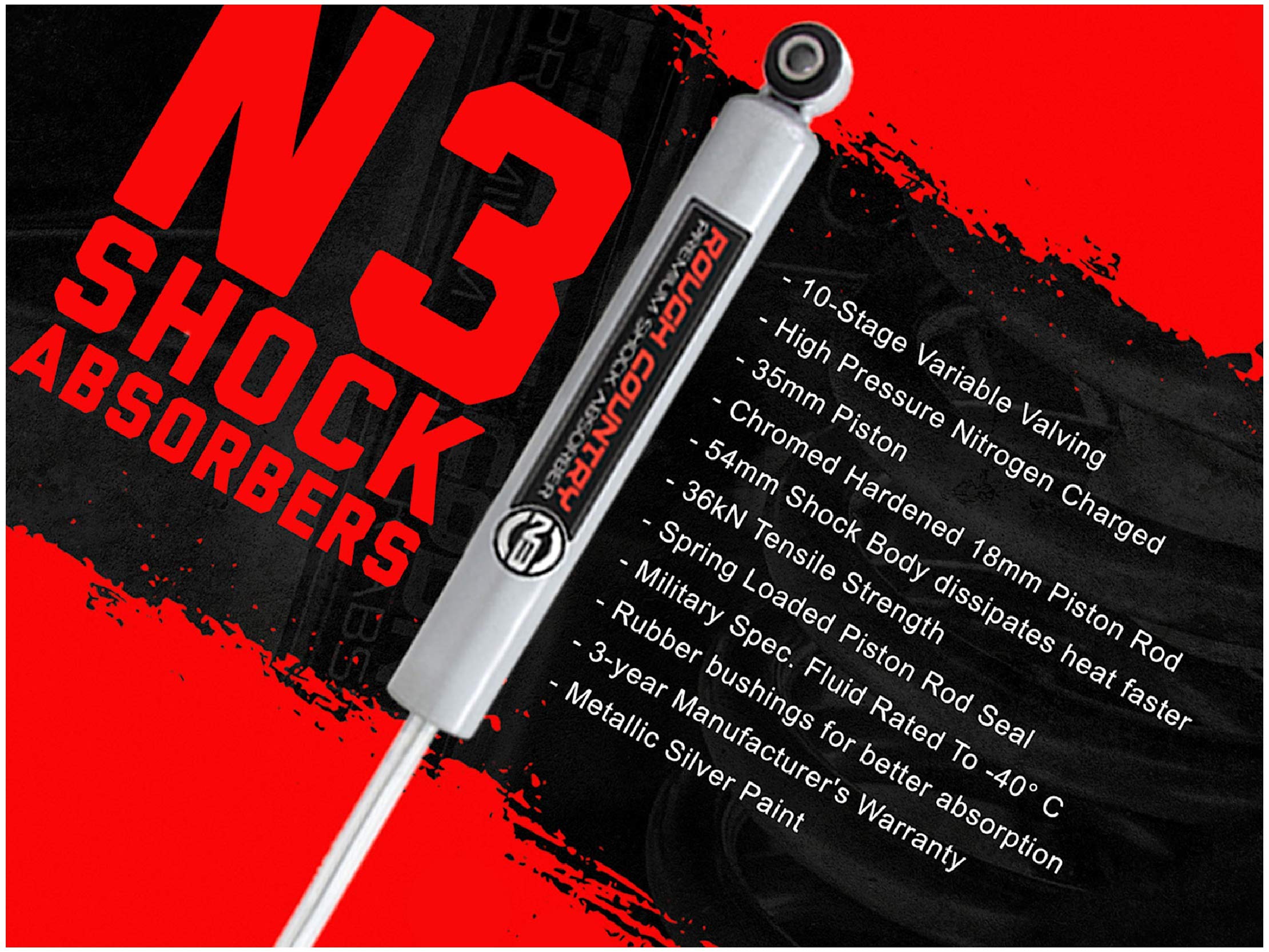 Rough Country 0-4'' N3 Rear Shock Absorbers for 2014-2024 Ram 2500-23161_K