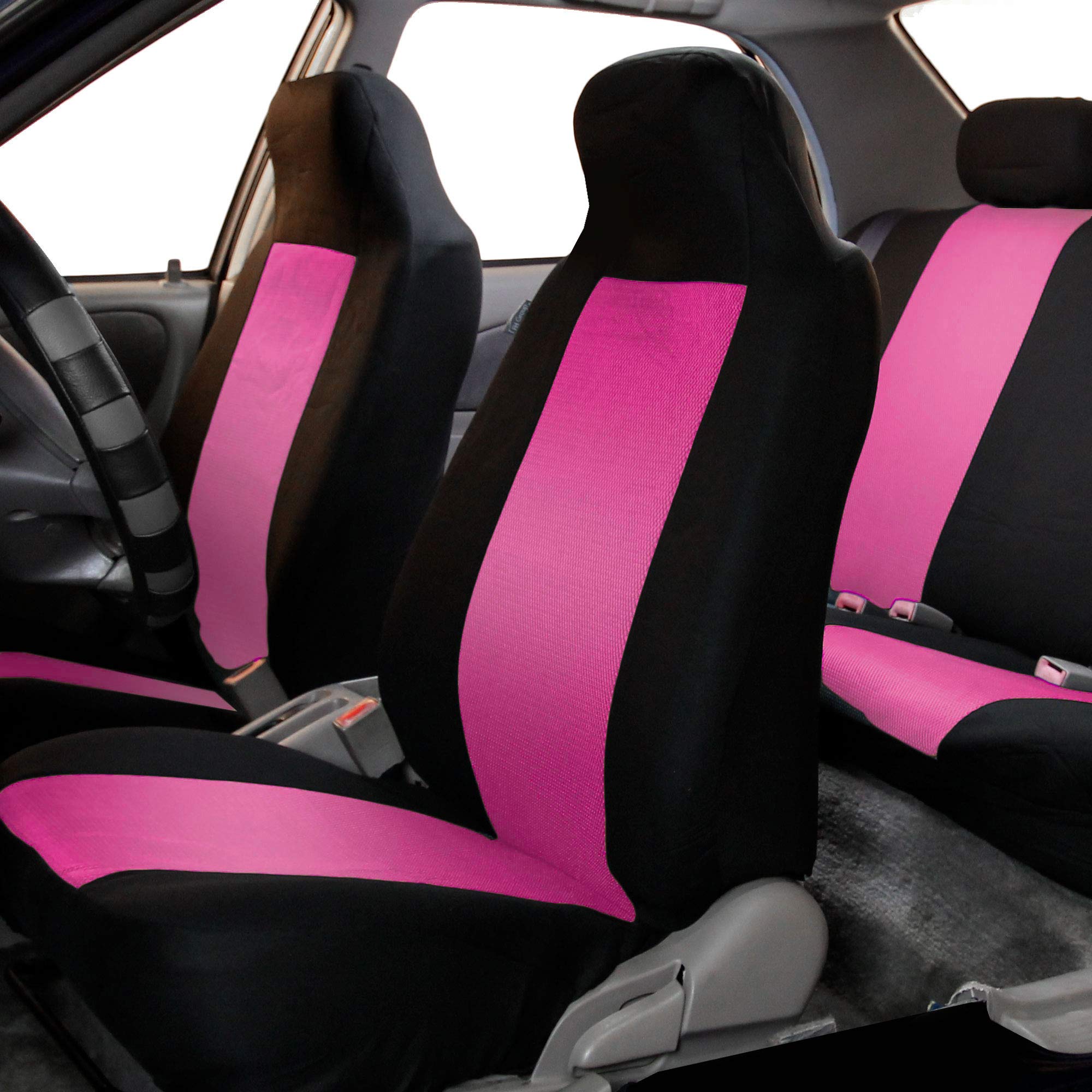 Fh Group Full Set Car Seat Covers Classic Cloth Universal Fit Pink Seat Covers,Washable High Back Combo Small Car Seat Cover Des