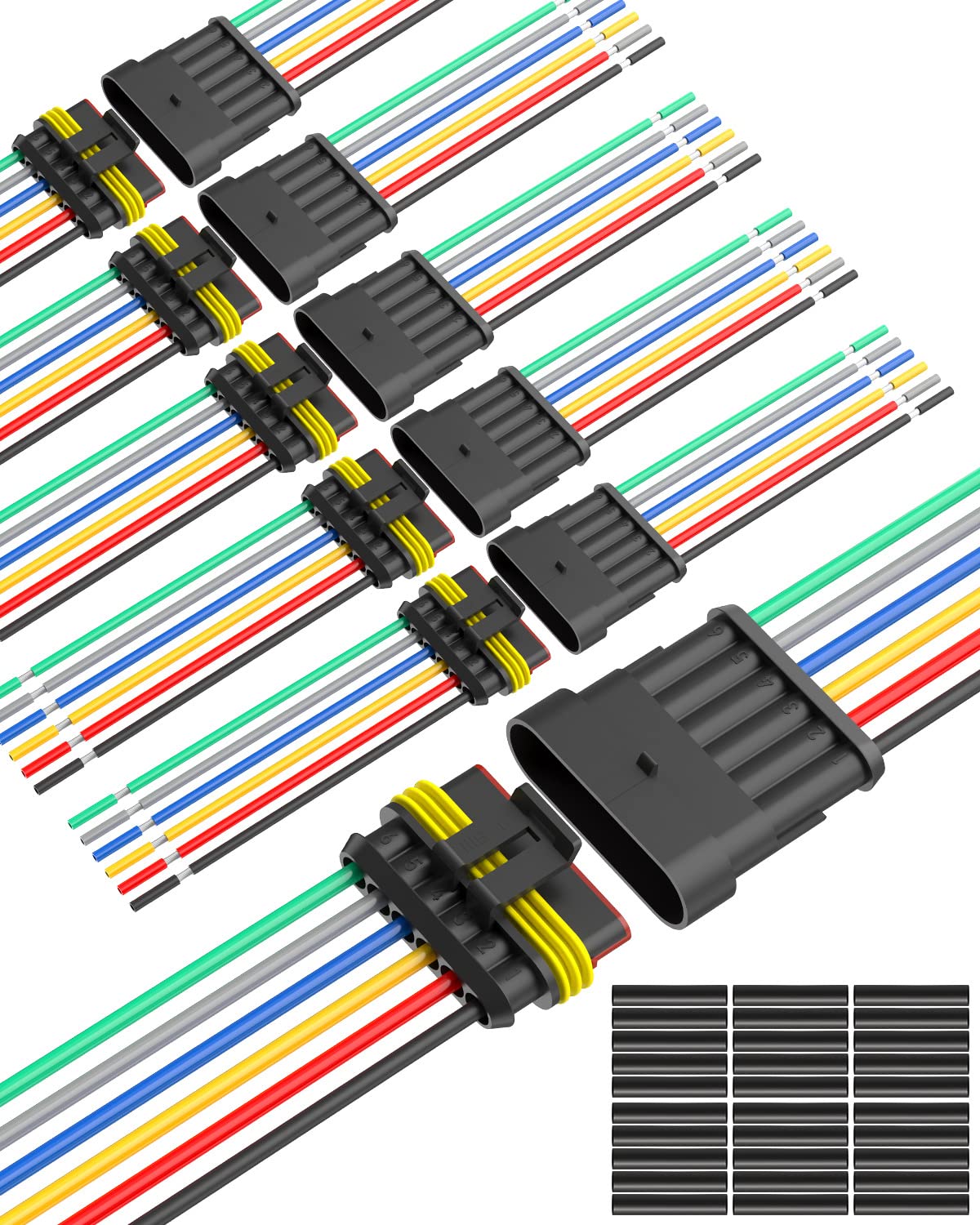 Naoevo 6 Pin Connector Waterproof,16 Awg 6 Wire Connectors, Automotive Electrical Connectors Male And Female Way With Heat Shrin